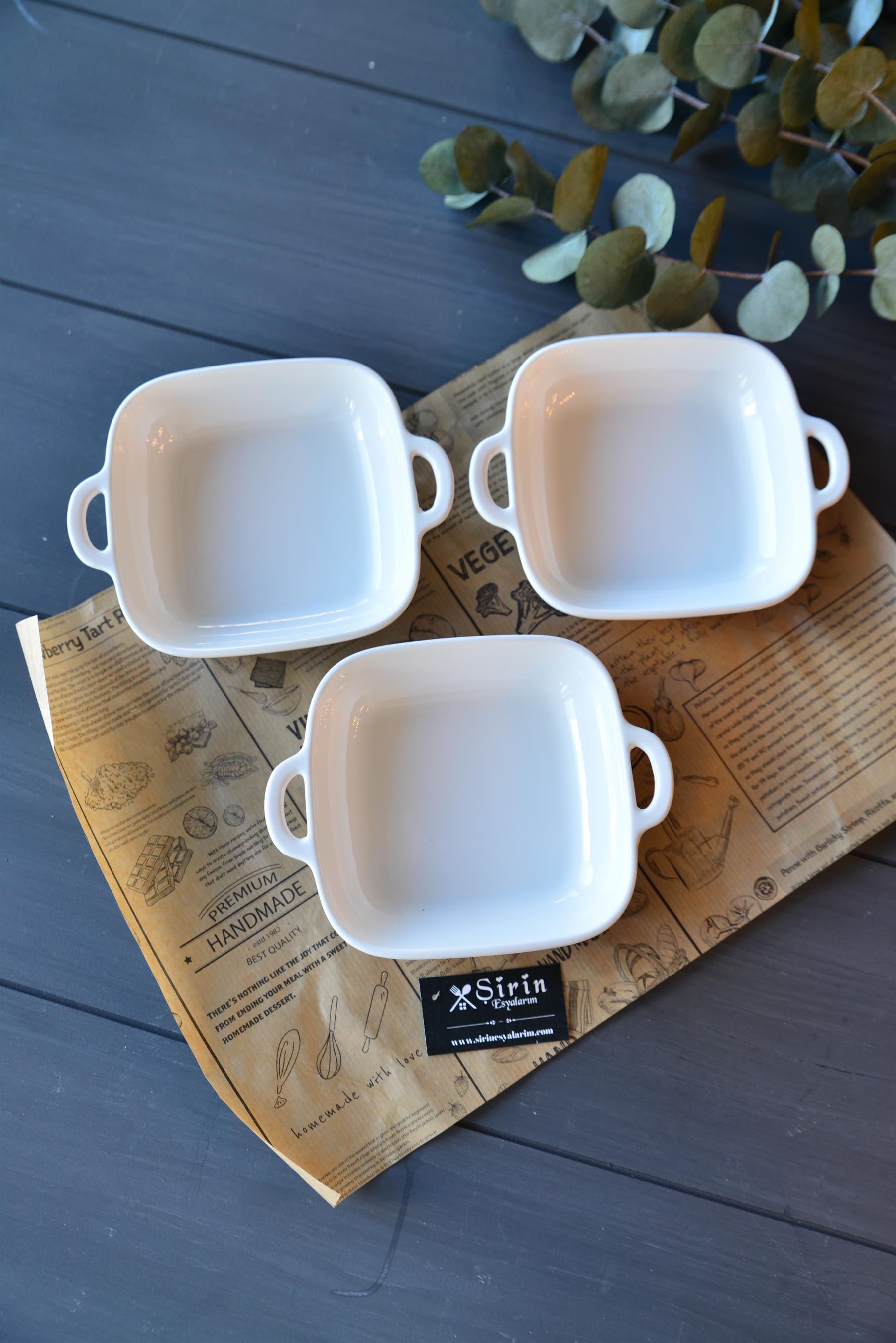 3 Lü Porselen Kare Meze Tabak / Küçük Boy