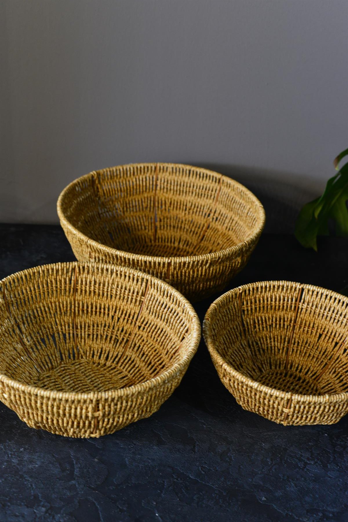 3 Lü Rattan Yuvarlak Kase