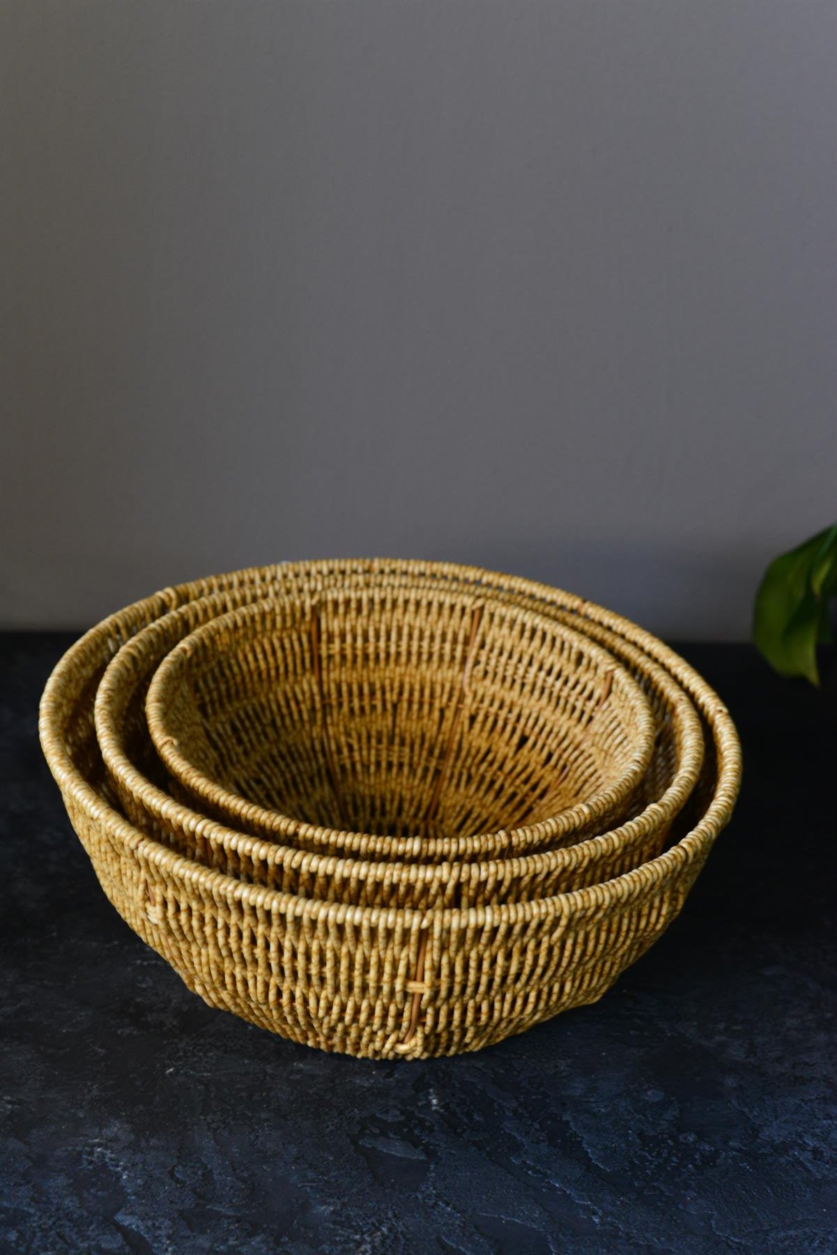 3 Lü Rattan Yuvarlak Kase