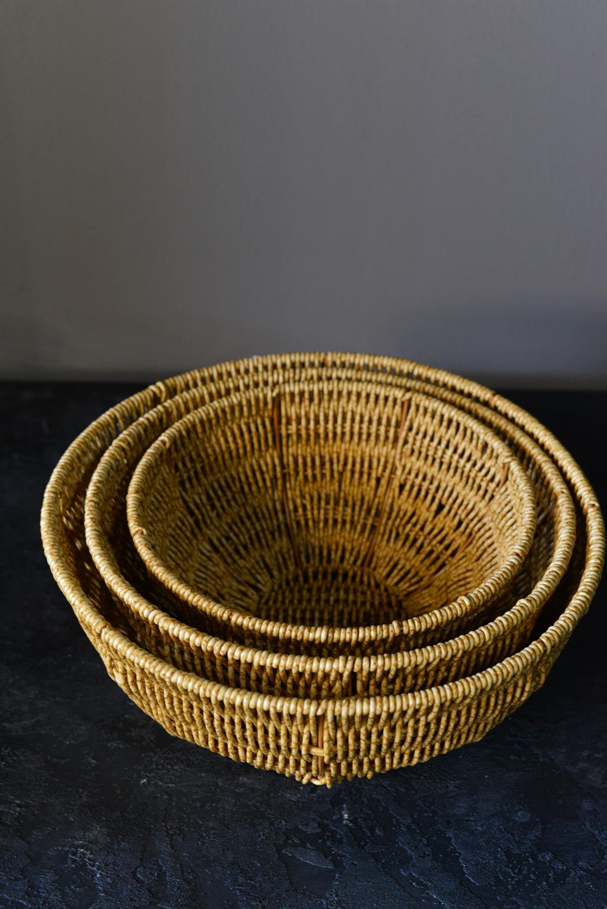 3 Lü Rattan Yuvarlak Kase