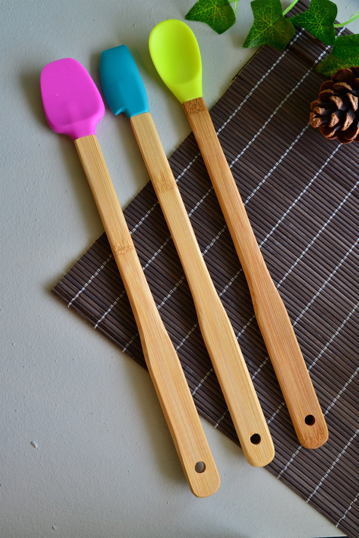 3 Lü Uzun Bambu Spatula Seti