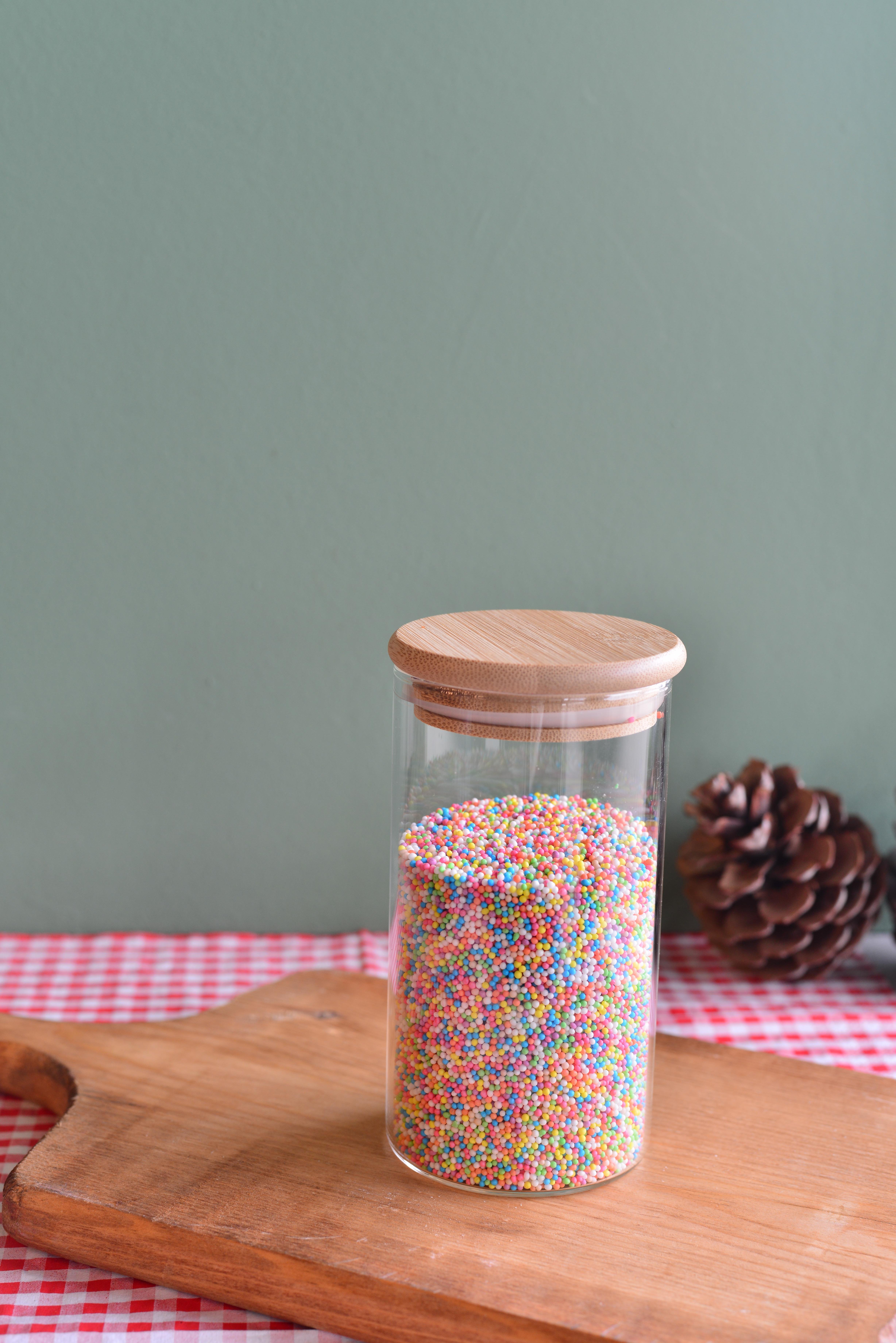 300 ML Bambu Kapakli Cam Yuvarlak Kavanoz / 1  Adet