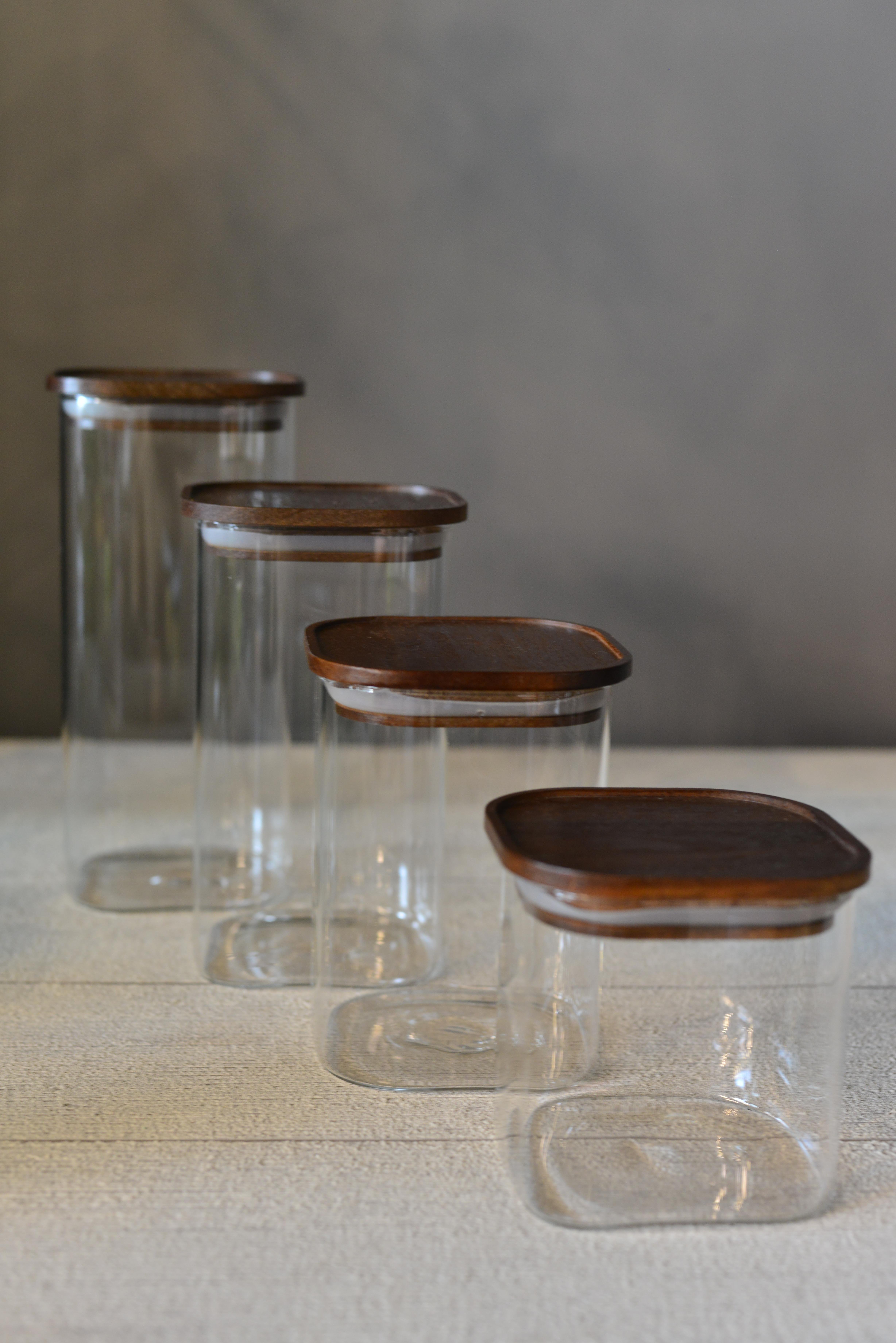 4 LÜ AKASYA KAPAKLI KARE CAM KAVANOZ SET