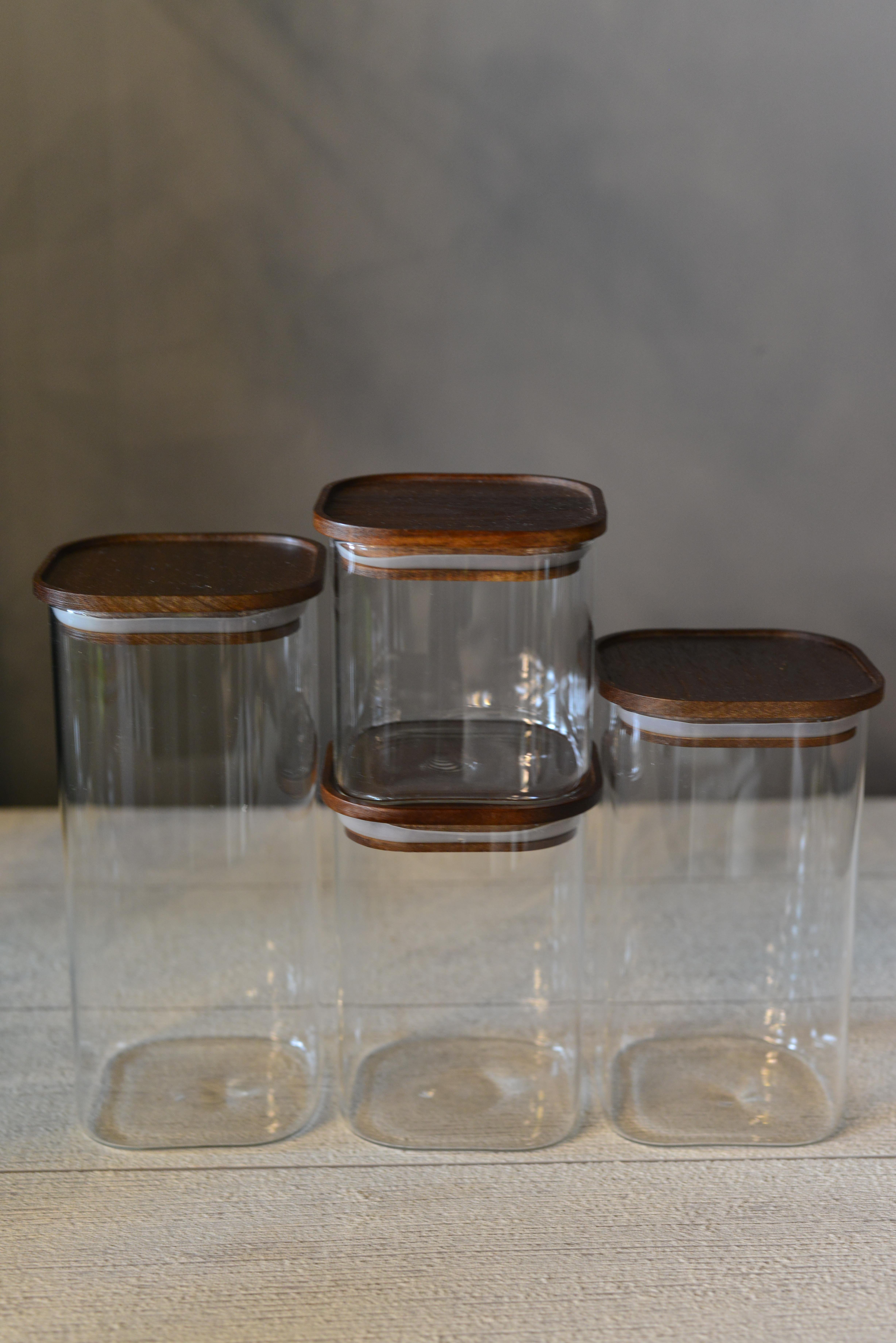 4 LÜ AKASYA KAPAKLI KARE CAM KAVANOZ SET