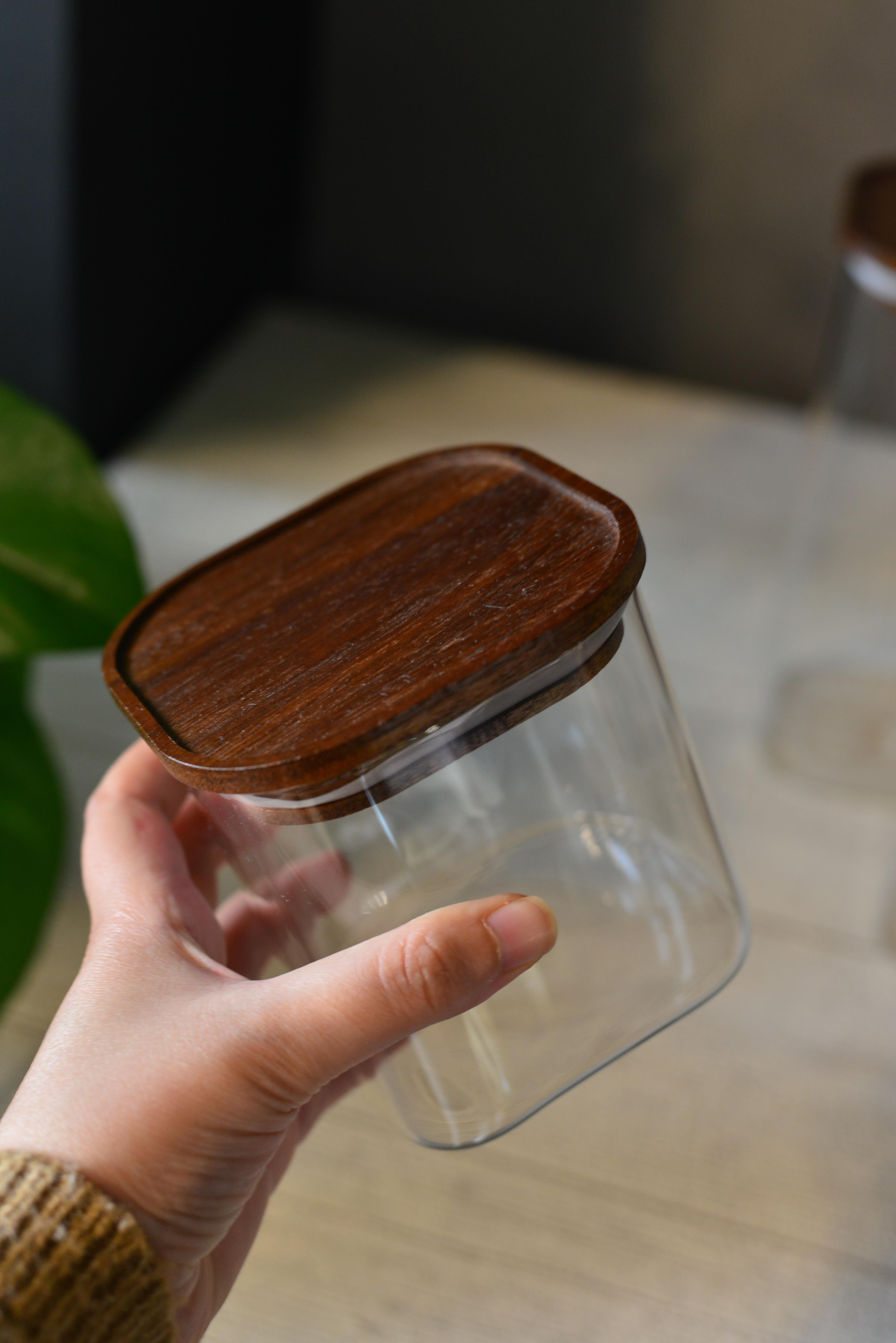 4 LÜ AKASYA KAPAKLI KARE CAM KAVANOZ SET