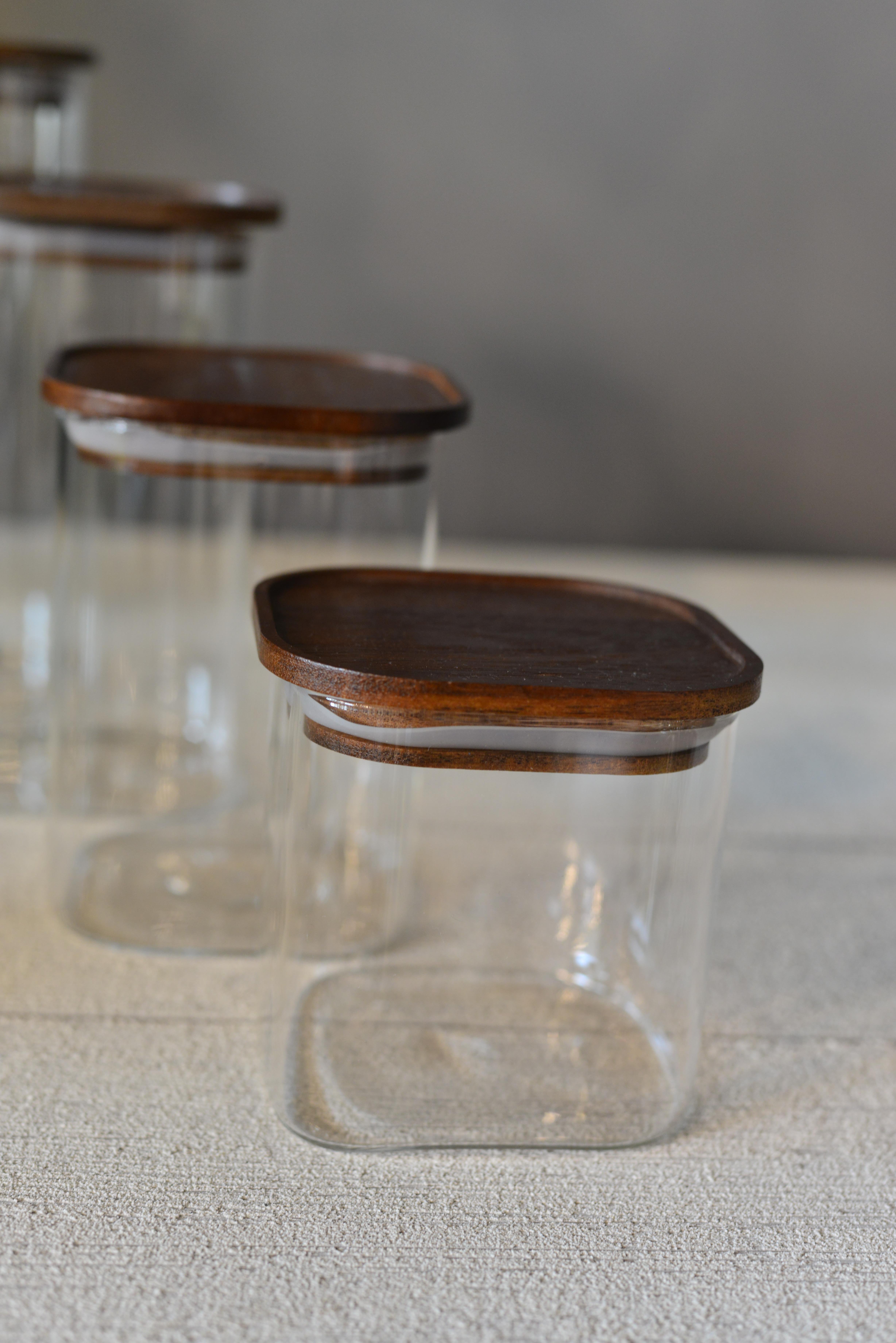 4 LÜ AKASYA KAPAKLI KARE CAM KAVANOZ SET