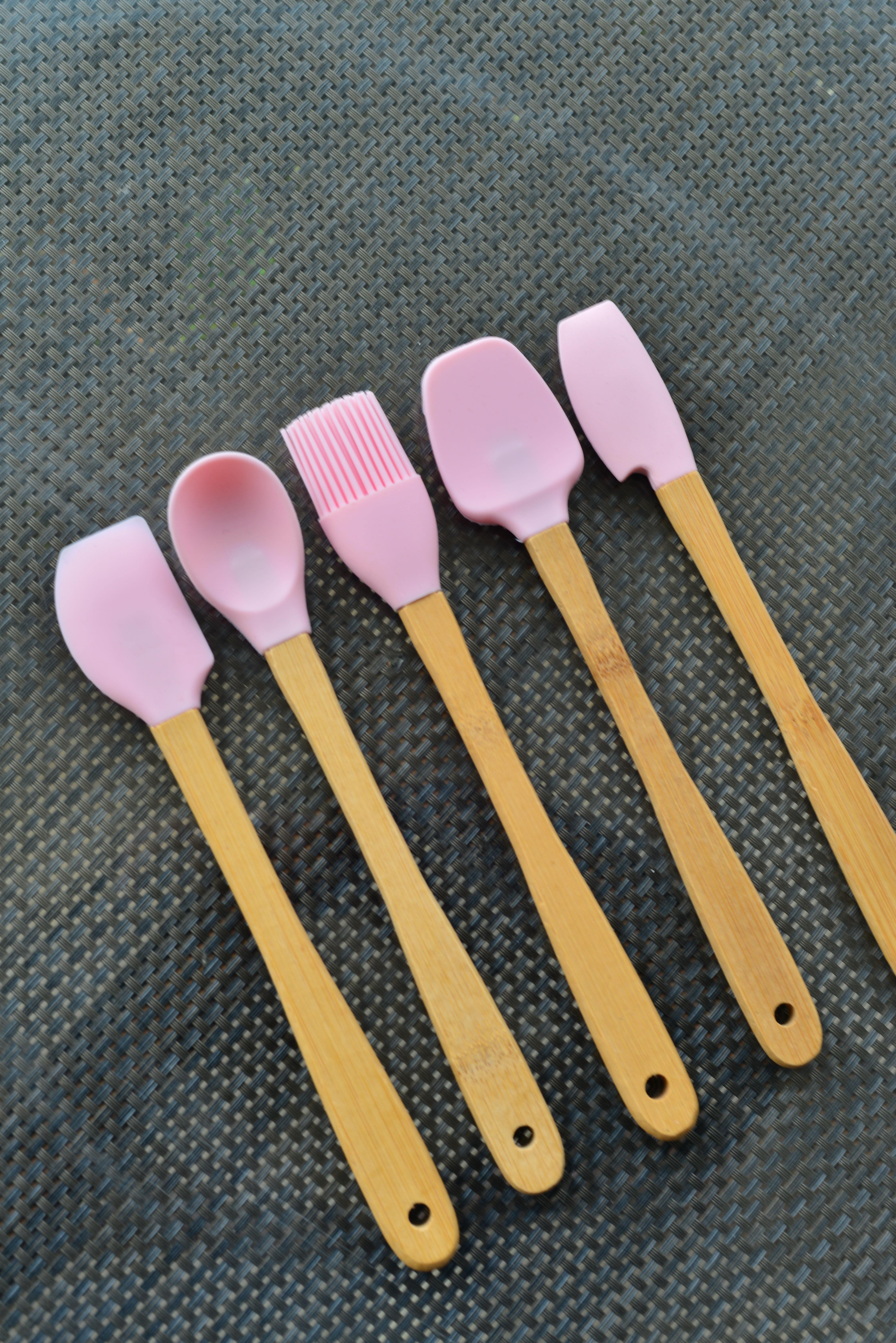 5 Li Mini Bambu Spatula Seti / Pembe