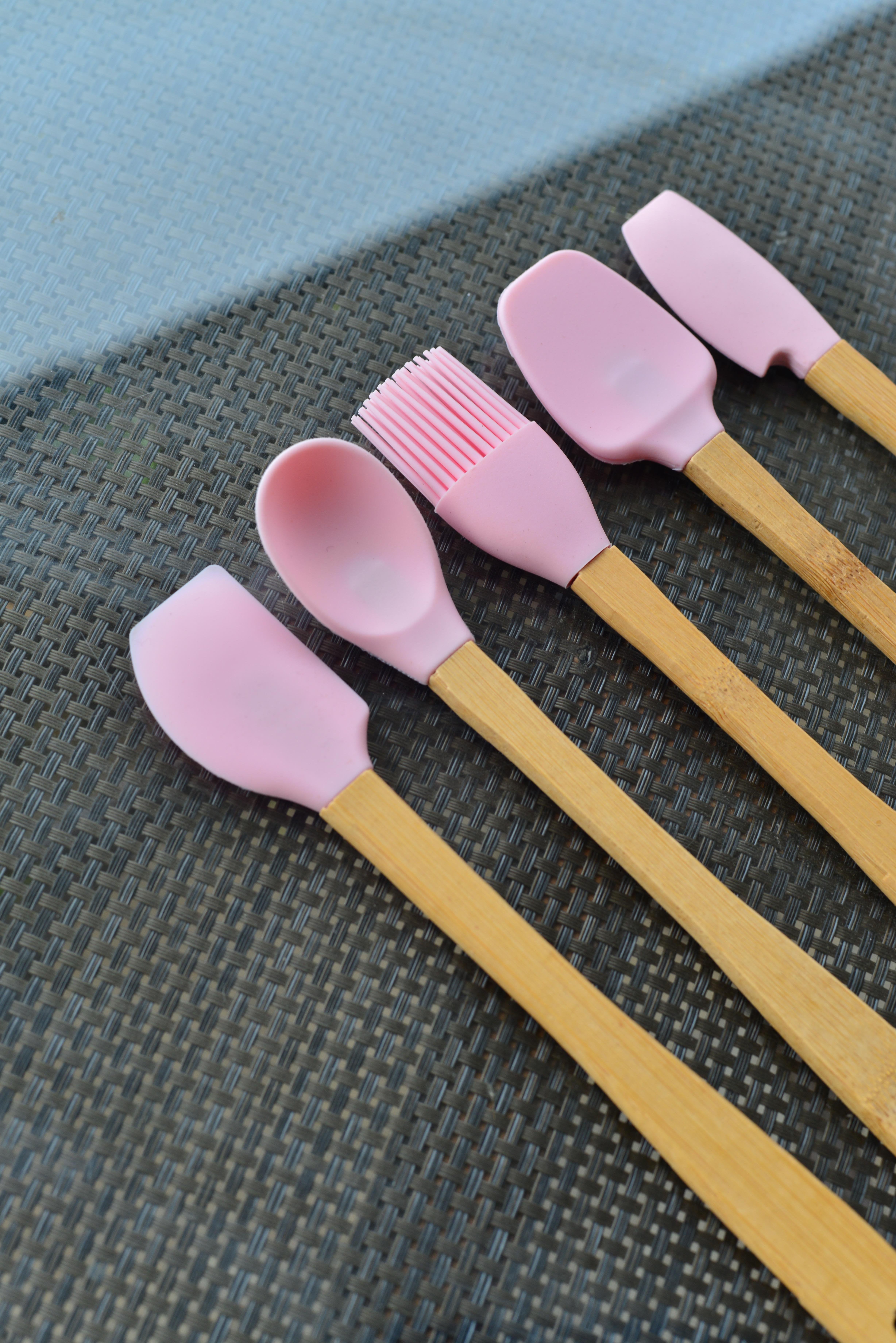 5 Li Mini Bambu Spatula Seti / Pembe