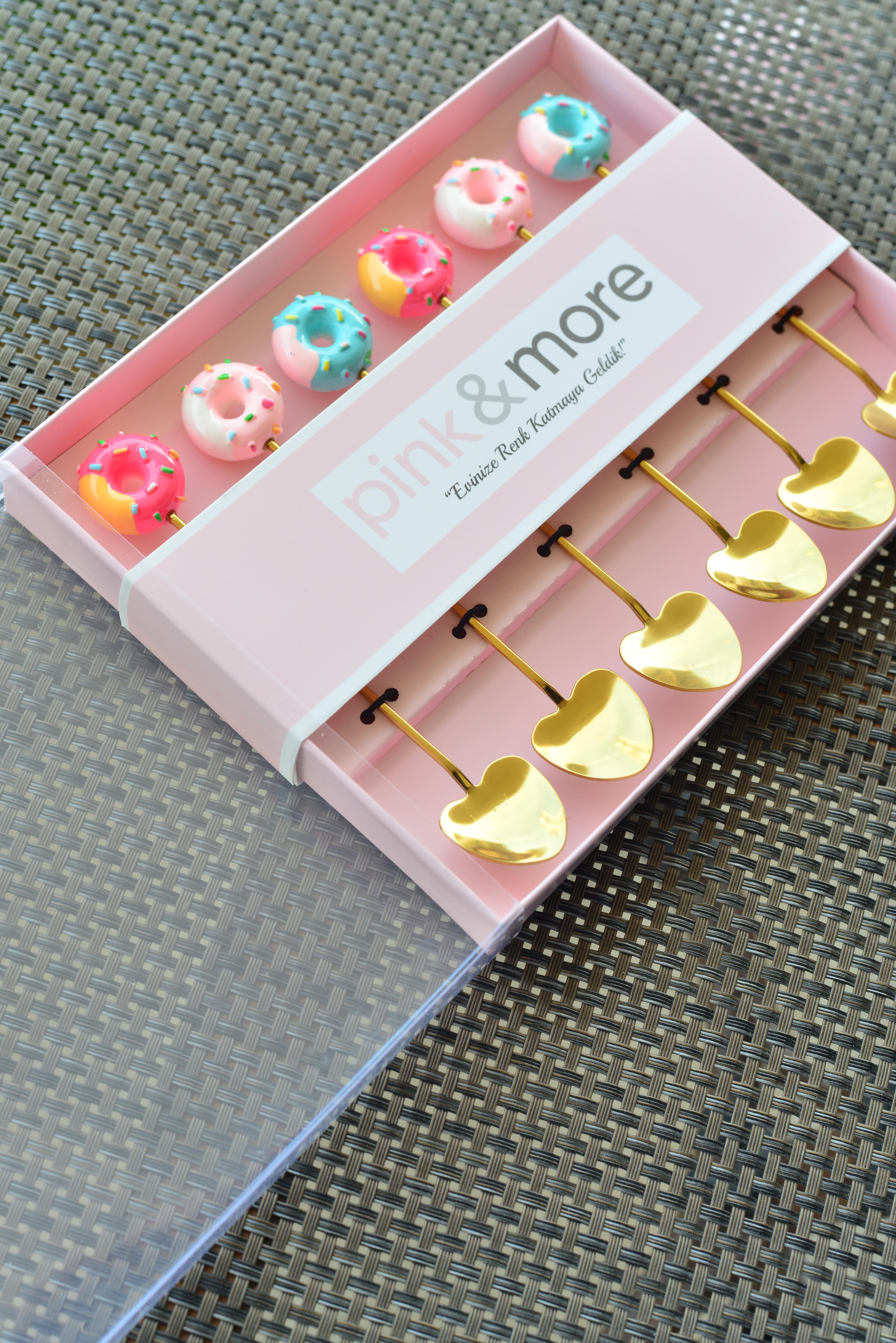 6 Lı Gold Kalpli Metal Çay / Nescafe Kaşığı / Şeker Donut