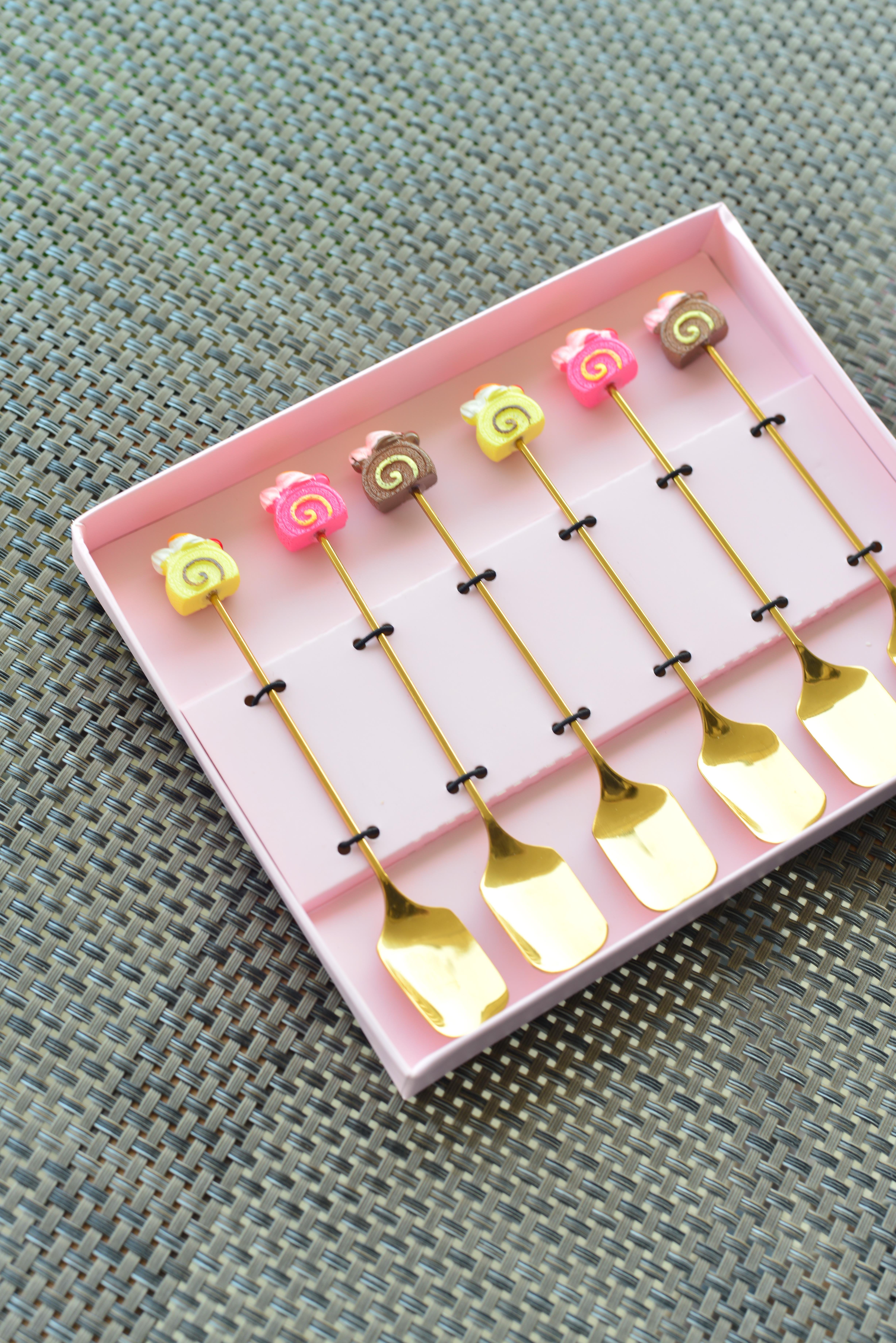 6 Lı Gold Kalpli Metal Çay / Nescafe Kaşığı / Cake