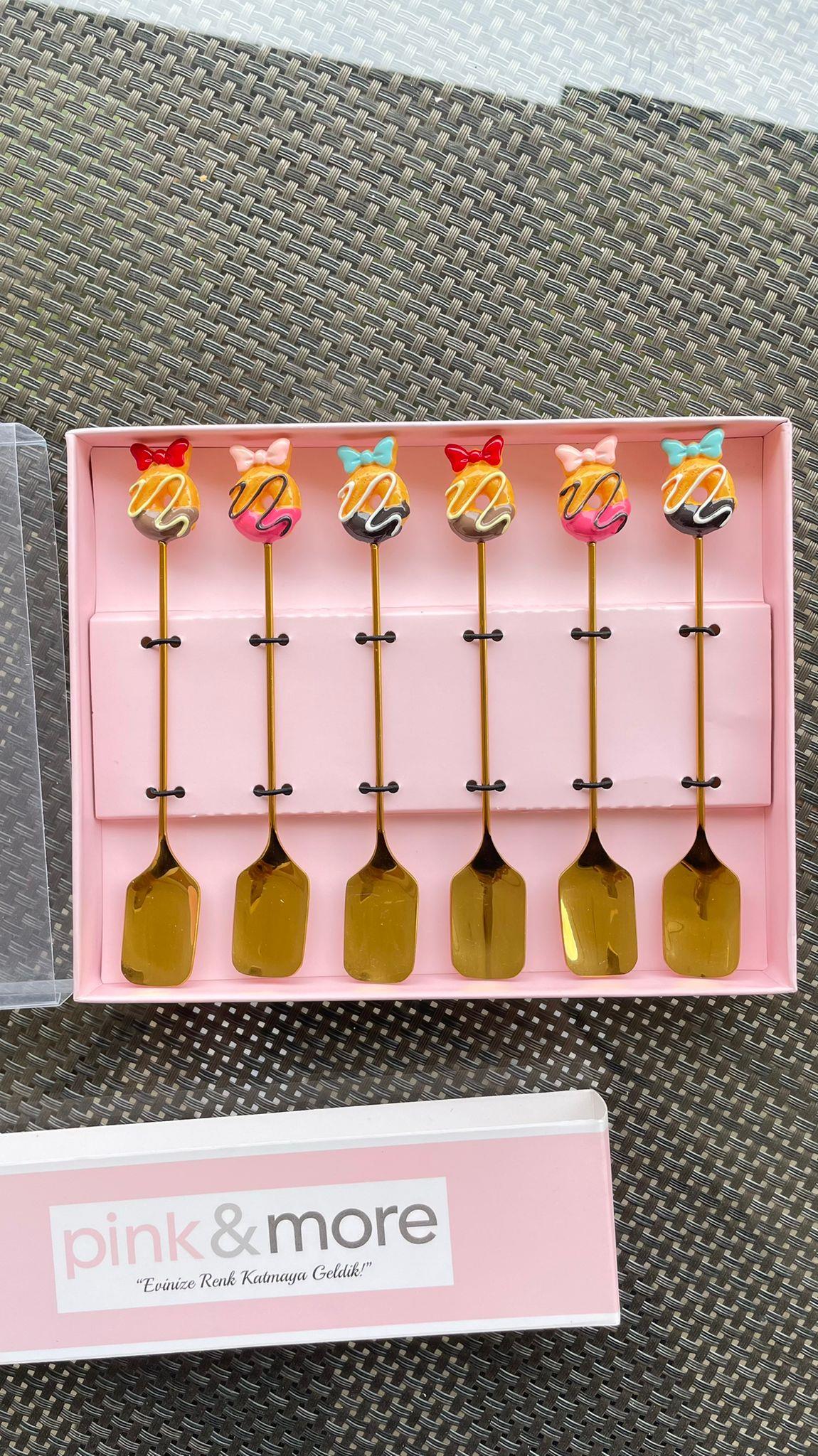 6 Lı Gold Metal Çay / Nescafe Kaşığı / Fiyonk Donut