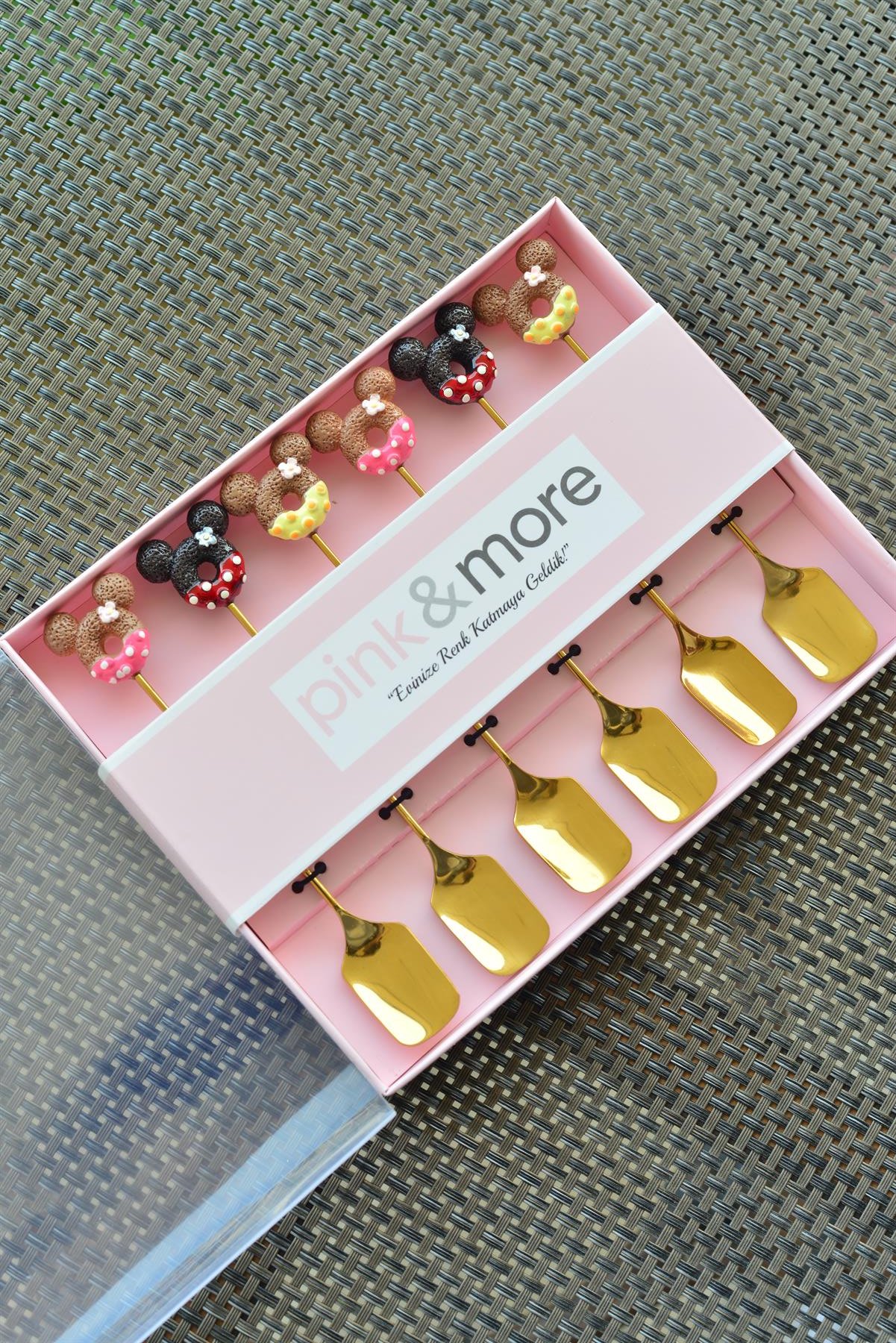 6 Lı Gold Metal Çay / Nescafe Kaşığı / Mickey