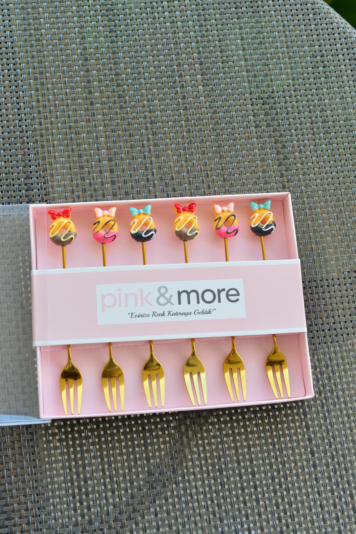 6 Lı Gold Metal Meyve Çatalı / Fiyonk Donut