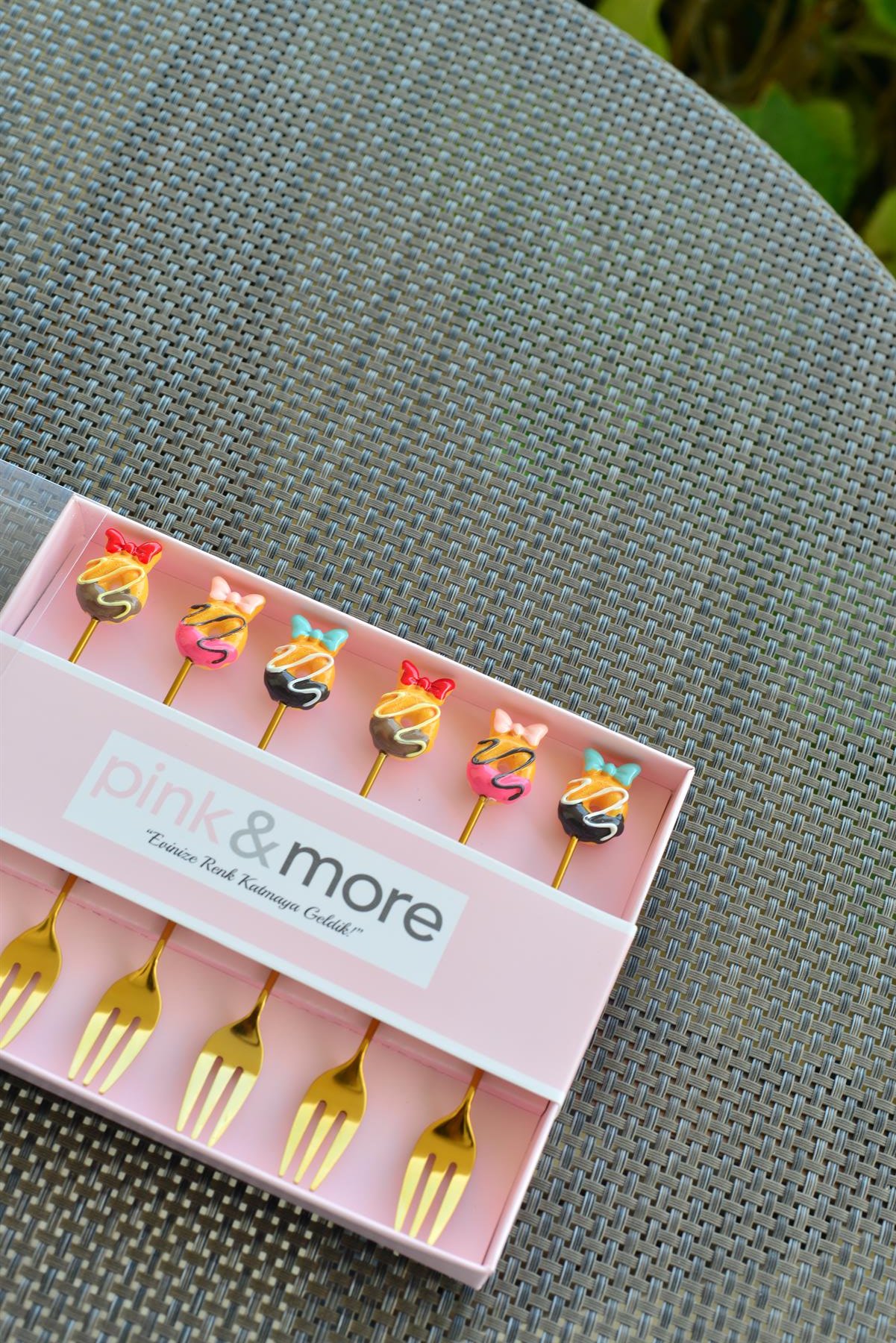 6 Lı Gold Metal Meyve Çatalı / Fiyonk Donut