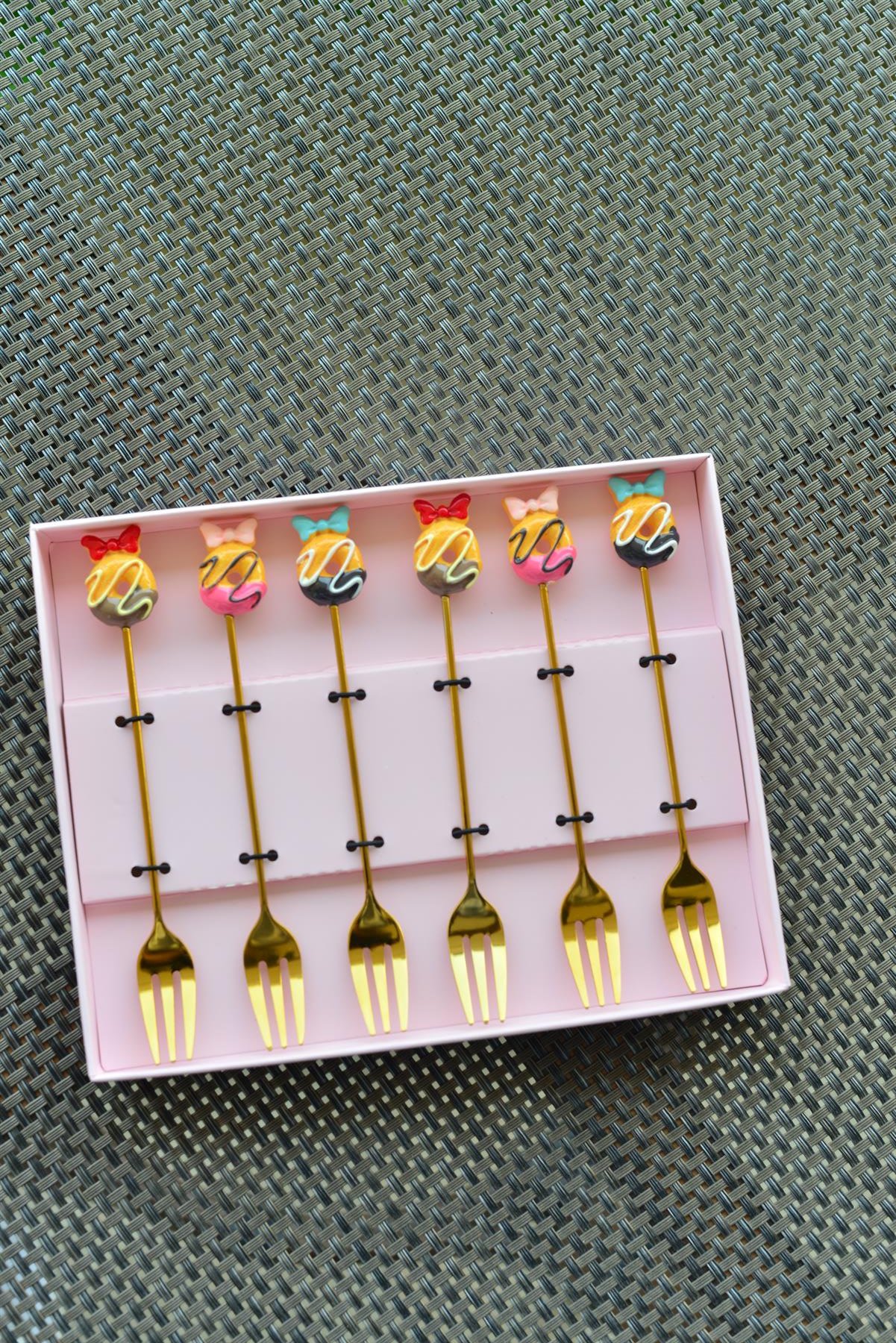 6 Lı Gold Metal Meyve Çatalı / Fiyonk Donut