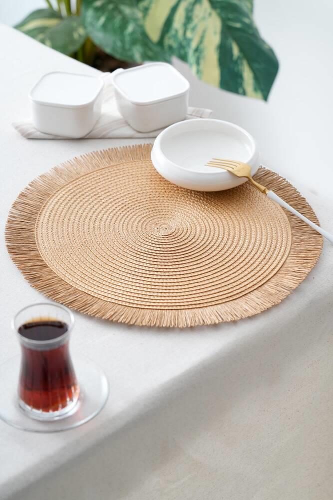 6 lı Püsküllü Amerikan Servis Supla - Kahverengi