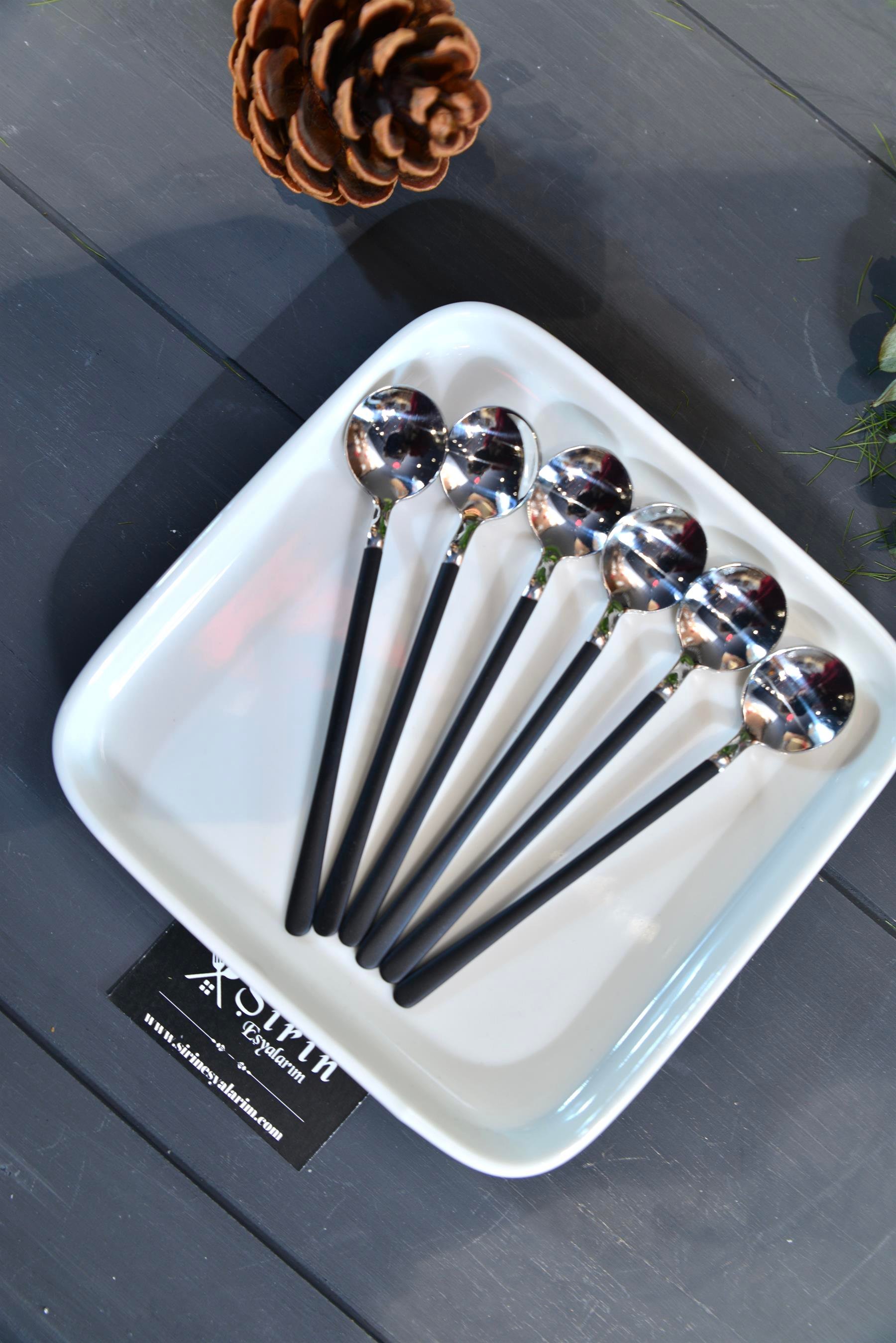 6 Lı Starliçe Siyah Inox Çay / Nescafe Kaşığı