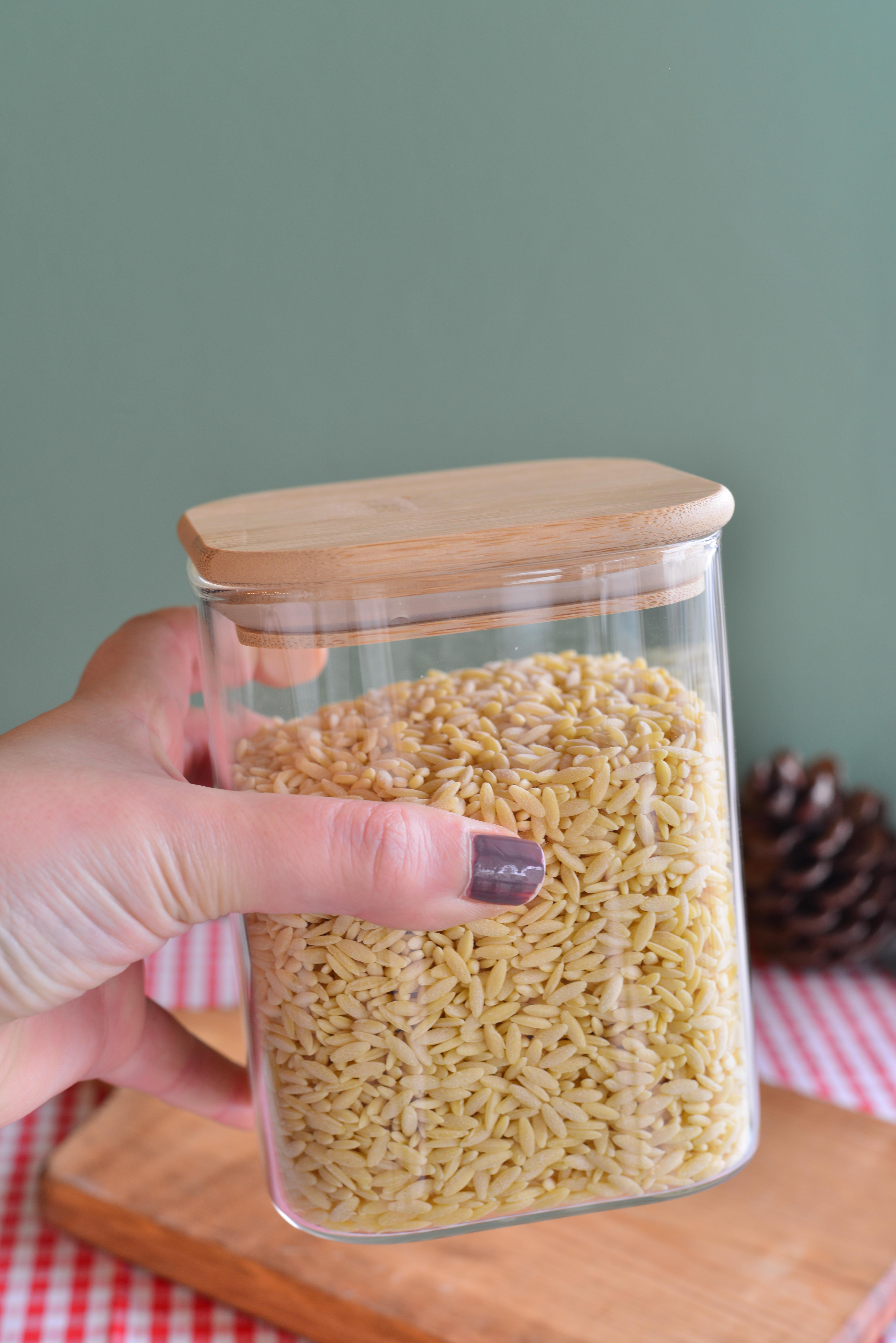 800 ML Bambu Kapakli Cam Kare Kavanoz / 1  Adet