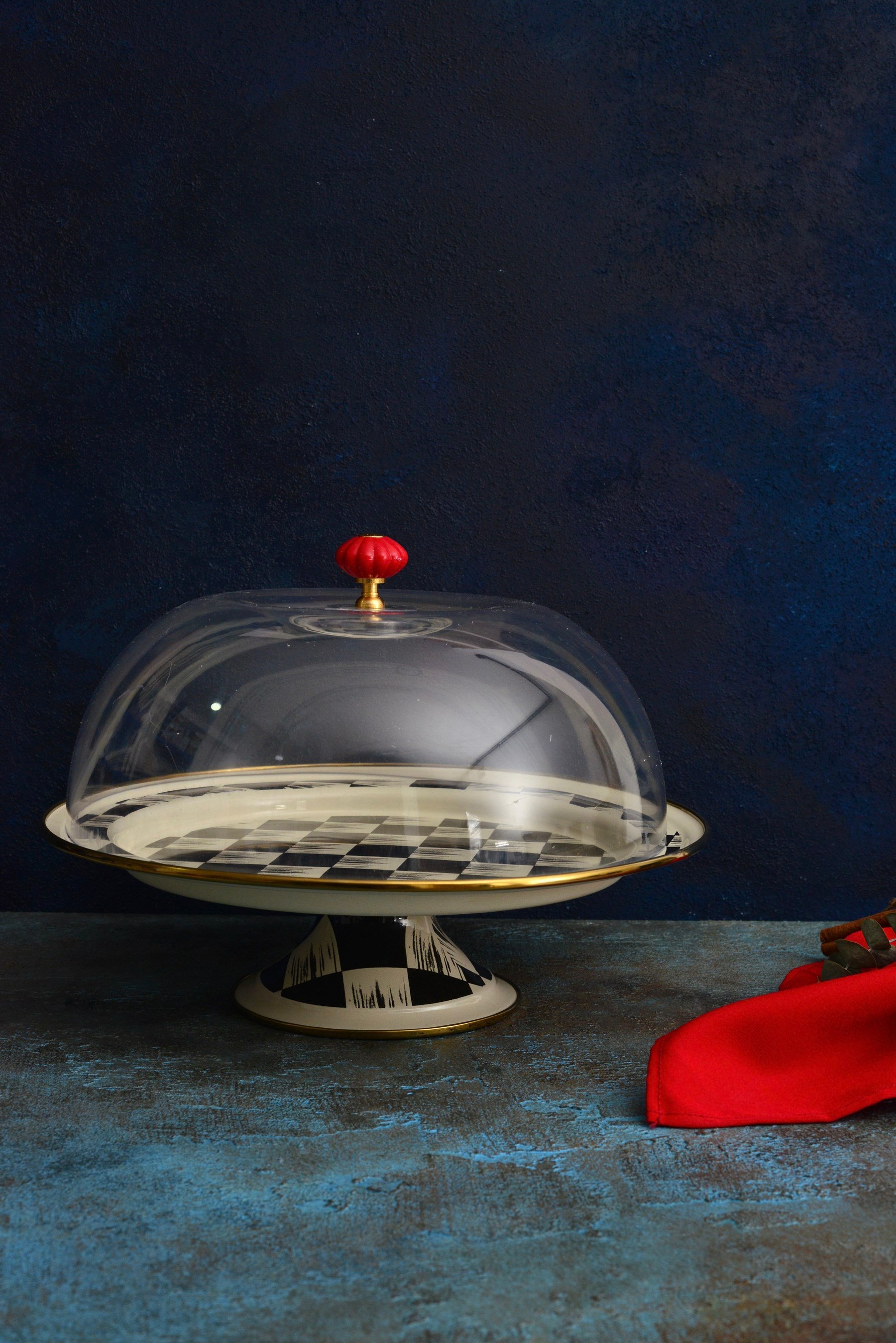 Acar Damalı Emaye Ayaklı Kek Fanus