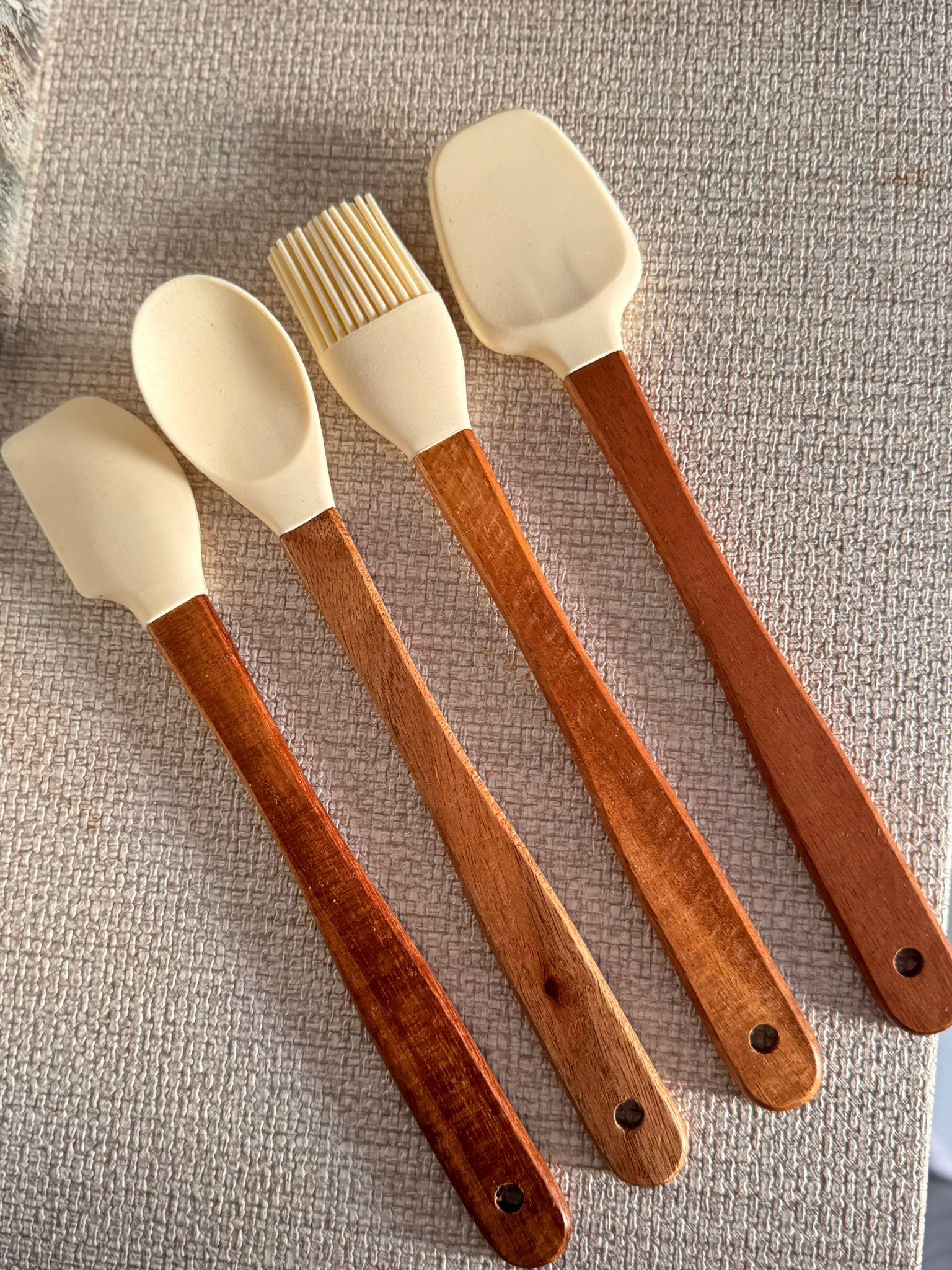 Akasya Saplı 4 Lü Mini Spatula Seti / Krem