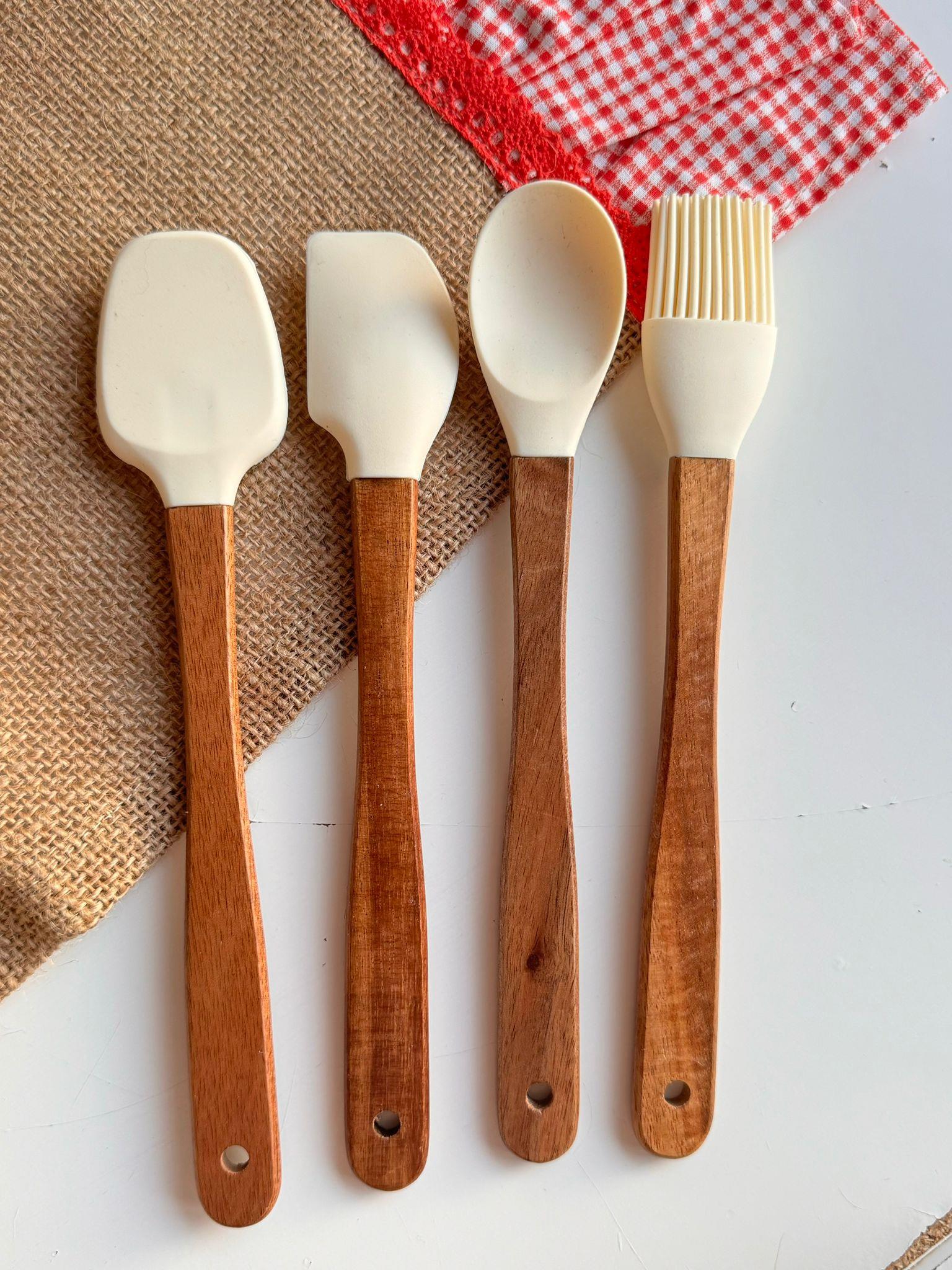 Akasya Saplı 4 Lü Mini Spatula Seti / Krem