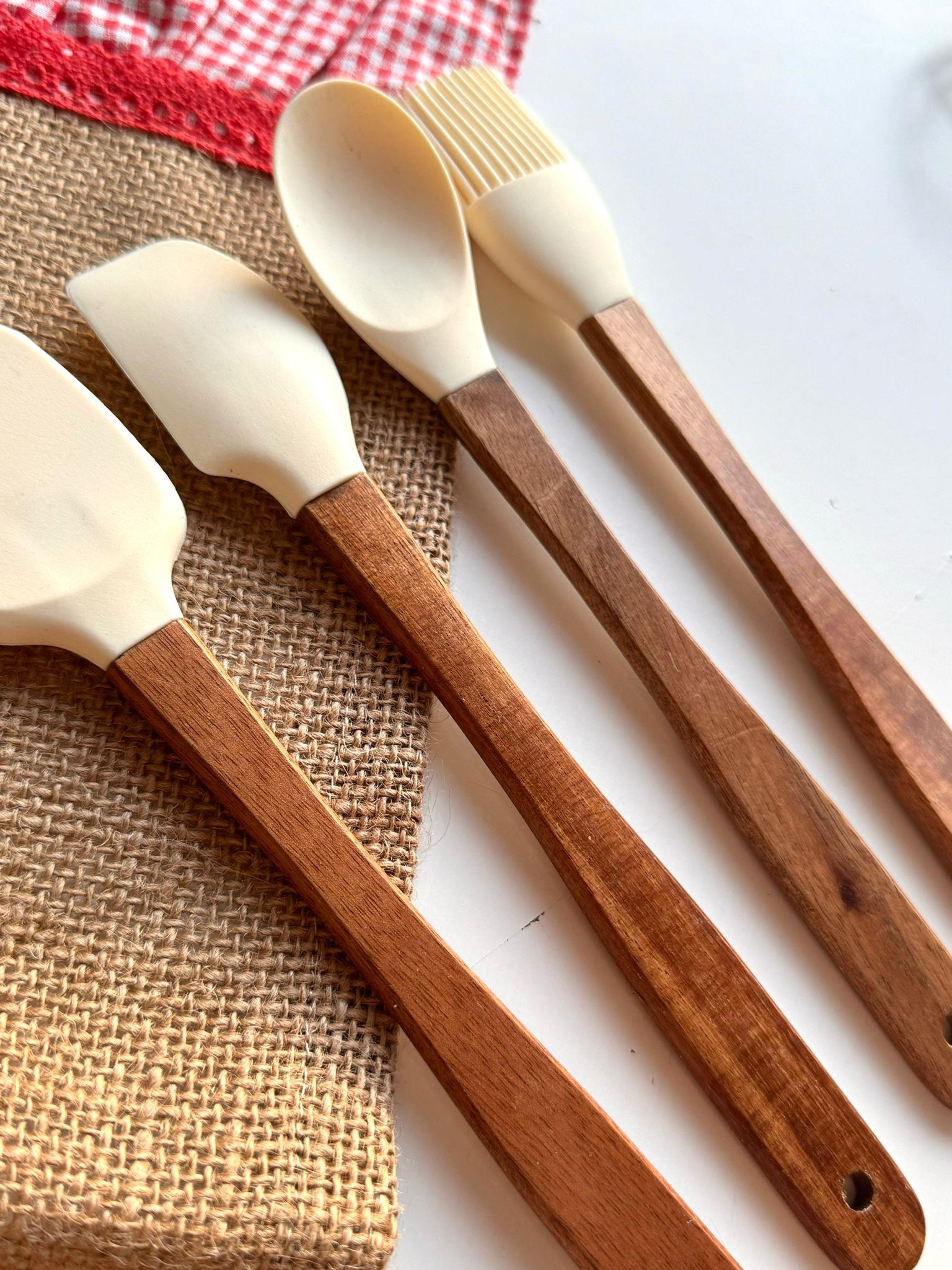 Akasya Saplı 4 Lü Mini Spatula Seti / Krem