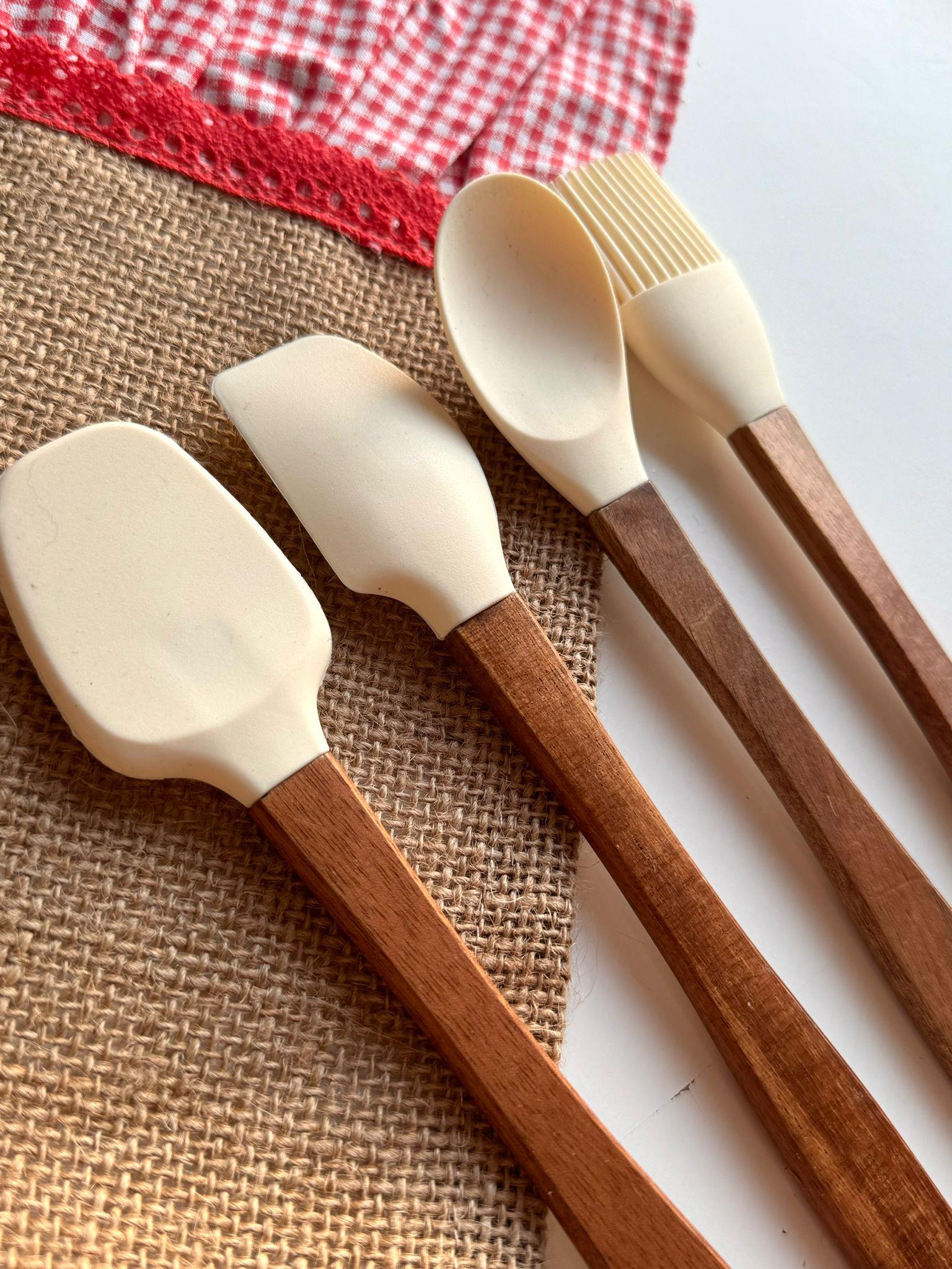 Akasya Saplı 4 Lü Mini Spatula Seti / Krem