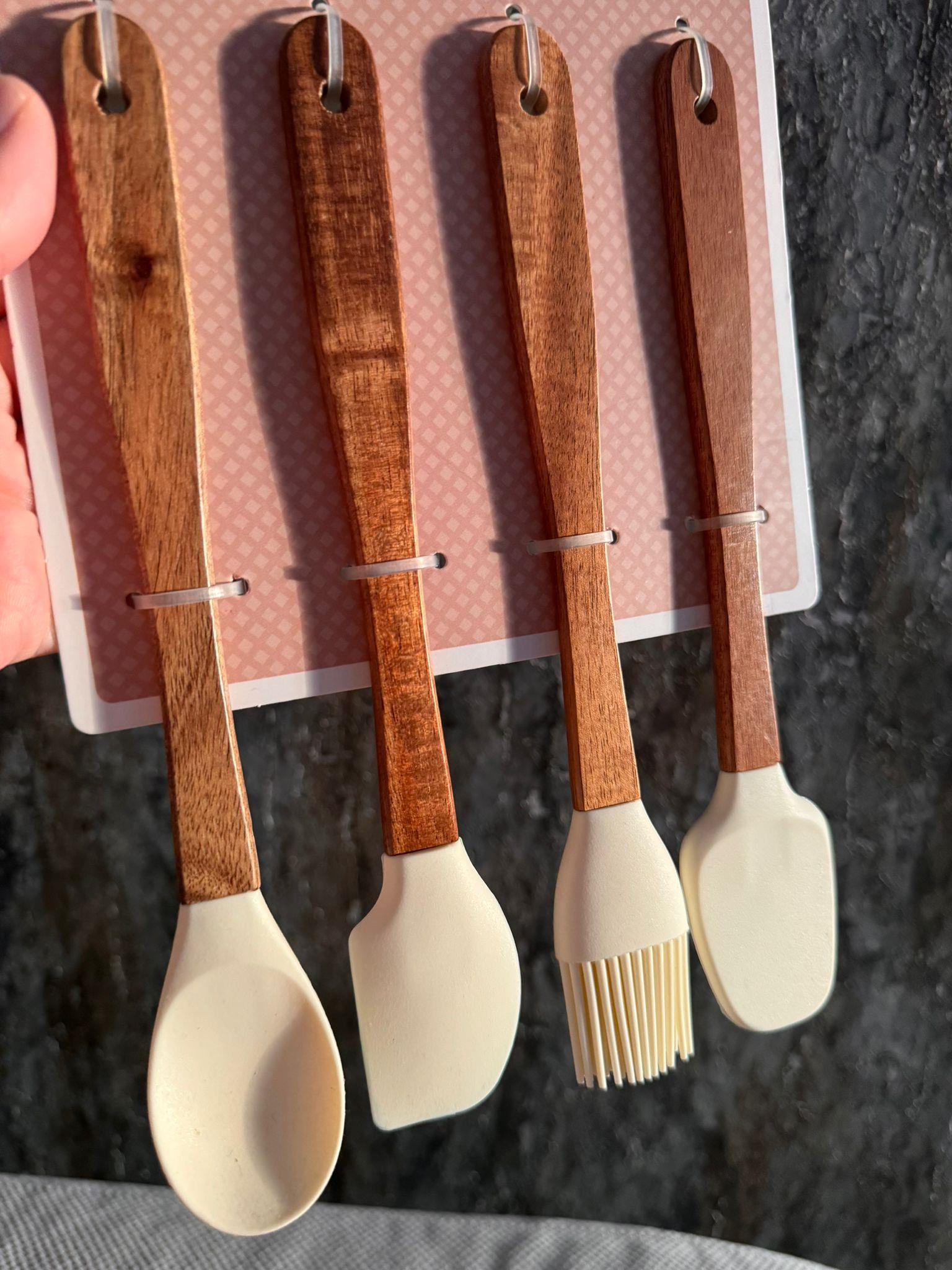 Akasya Saplı 4 Lü Mini Spatula Seti / Krem