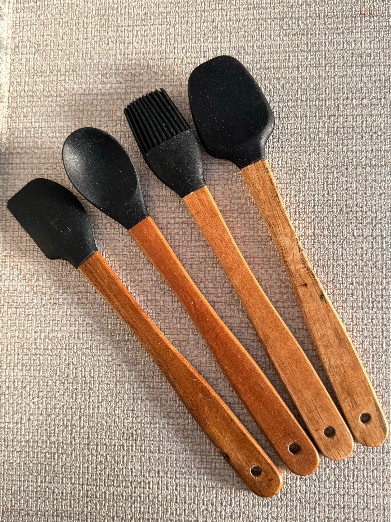 Akasya Saplı 4 Lü Mini Spatula Seti / Siyah