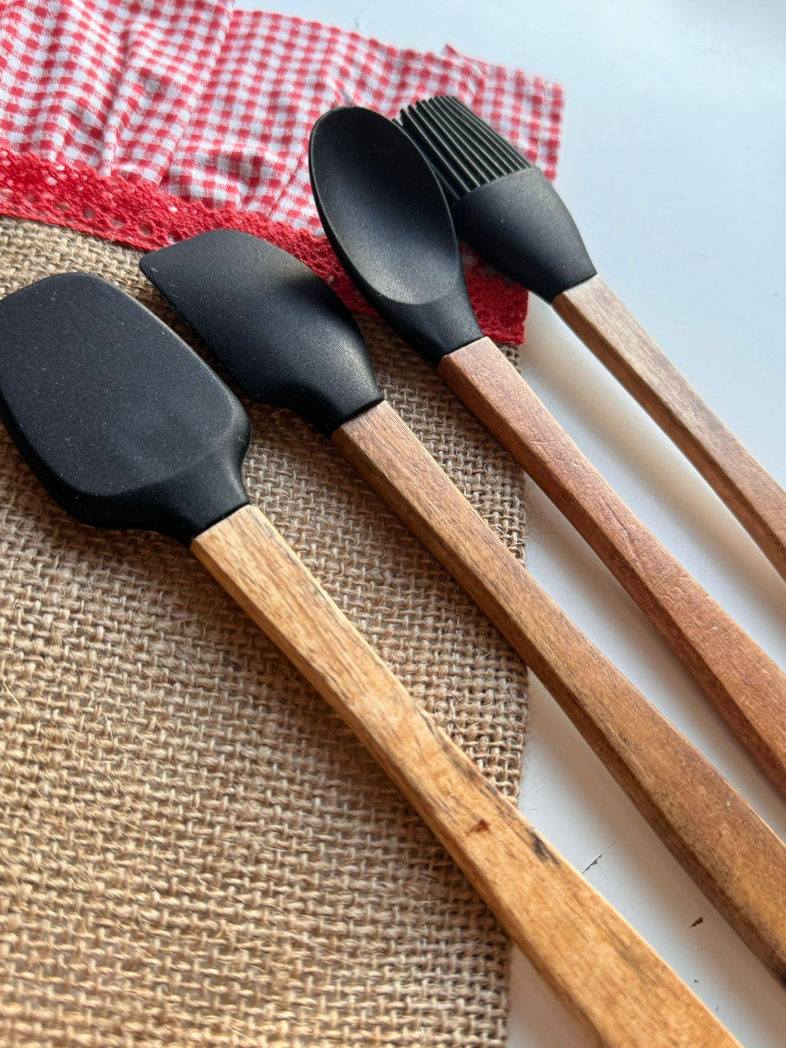 Akasya Saplı 4 Lü Mini Spatula Seti / Siyah