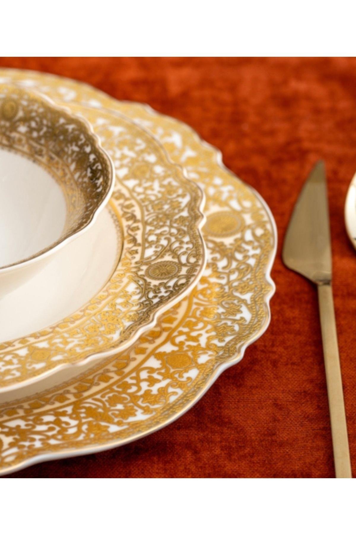 Alexandra 60 Parça 12 Kişilik Gold Porselen Yemek Takımı