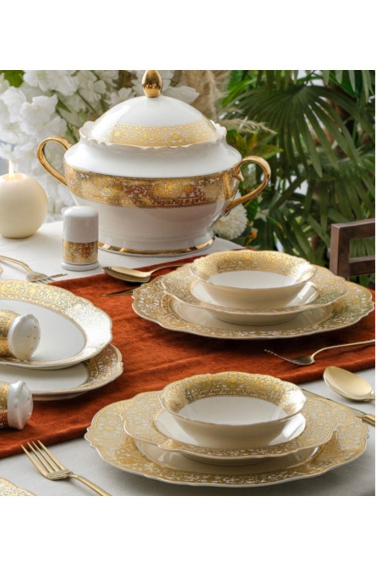 Alexandra 60 Parça 12 Kişilik Gold Porselen Yemek Takımı