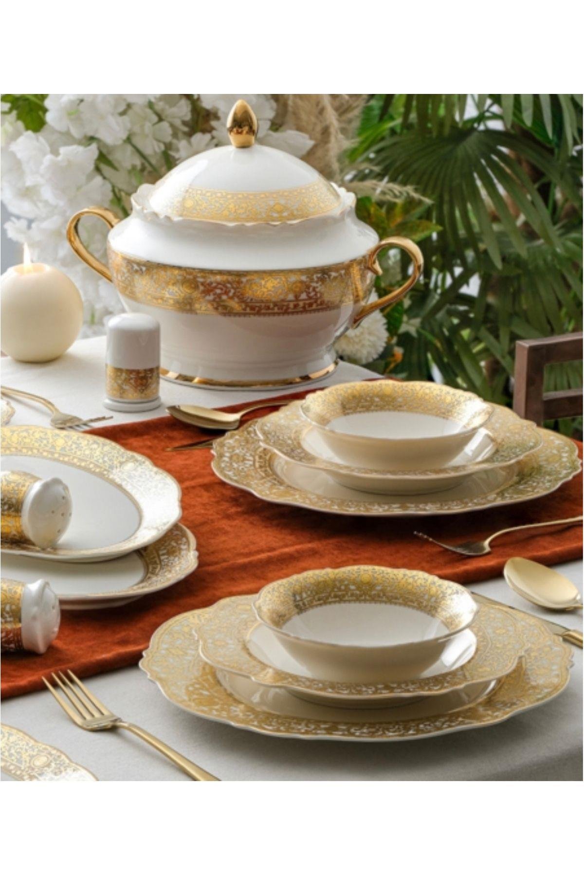 Alexandra 60 Parça 12 Kişilik Gold Porselen Yemek Takımı