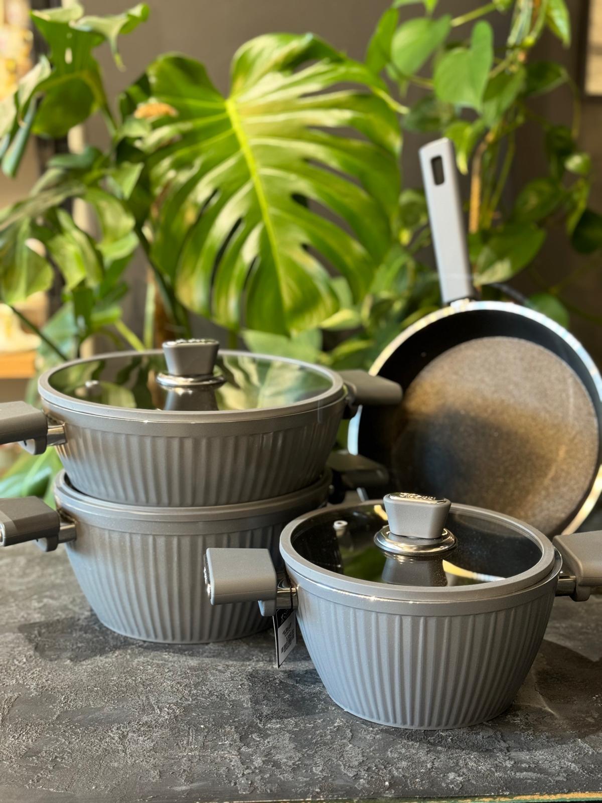 Arow Giallo Gri 7 Parça Tencere Seti