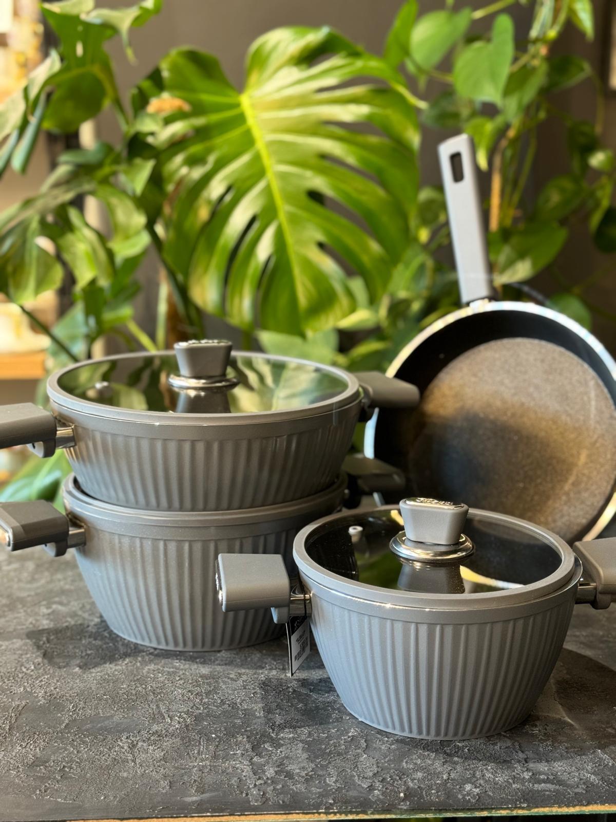 Arow Giallo Gri 7 Parça Tencere Seti