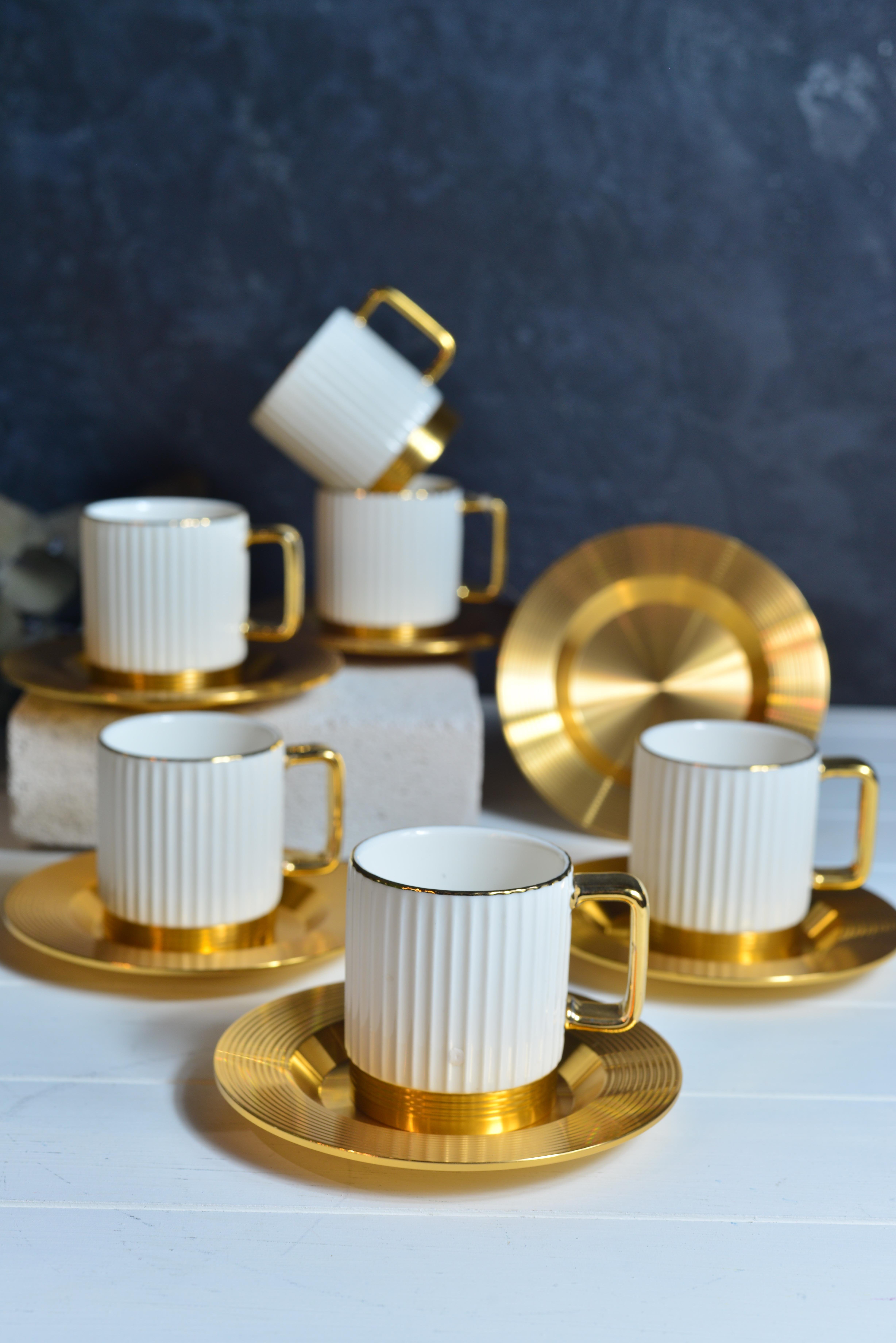 Aurora White 6 Kişilik Porselen Türk Kahvesi Fincan Takımı