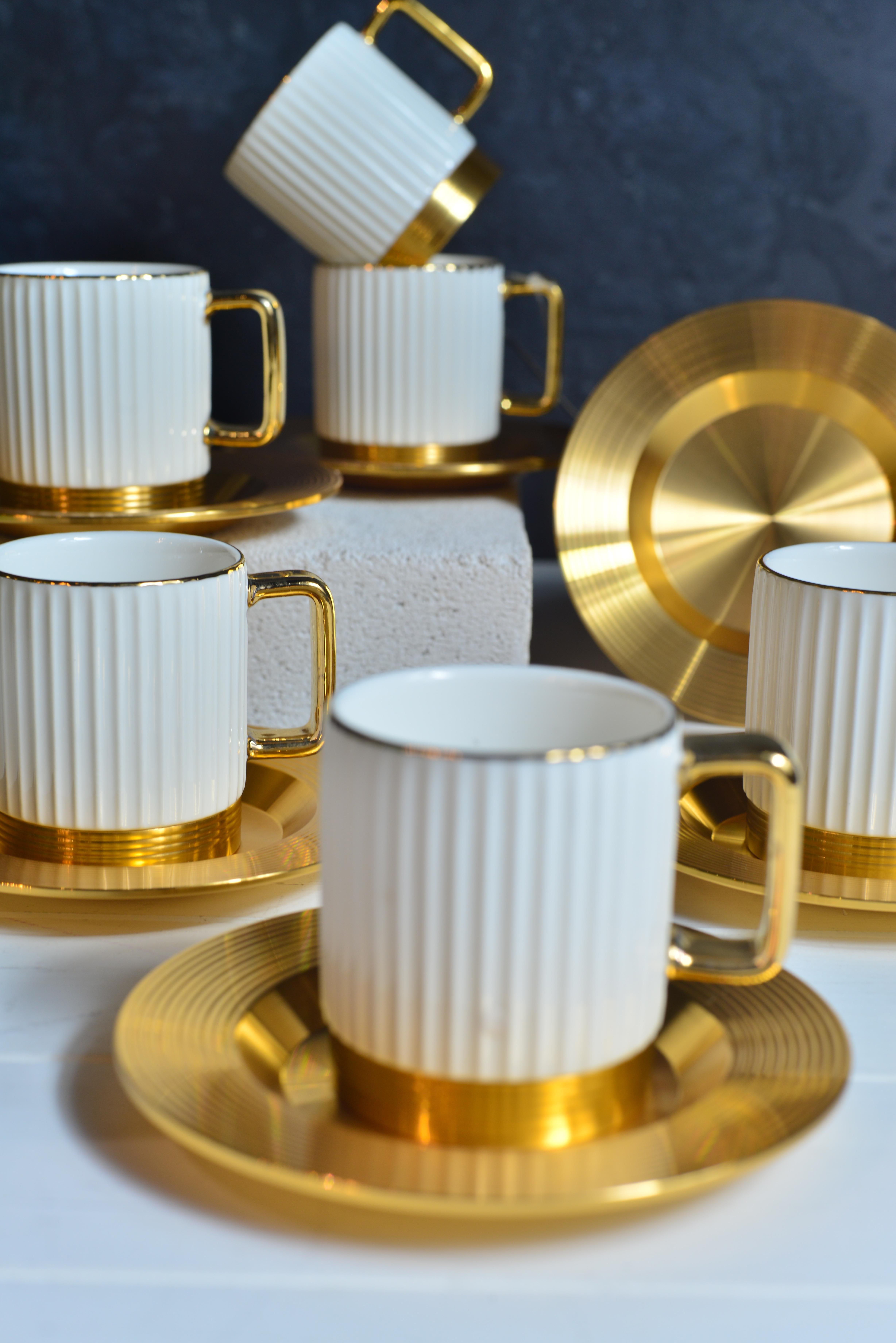 Aurora White 6 Kişilik Porselen Türk Kahvesi Fincan Takımı