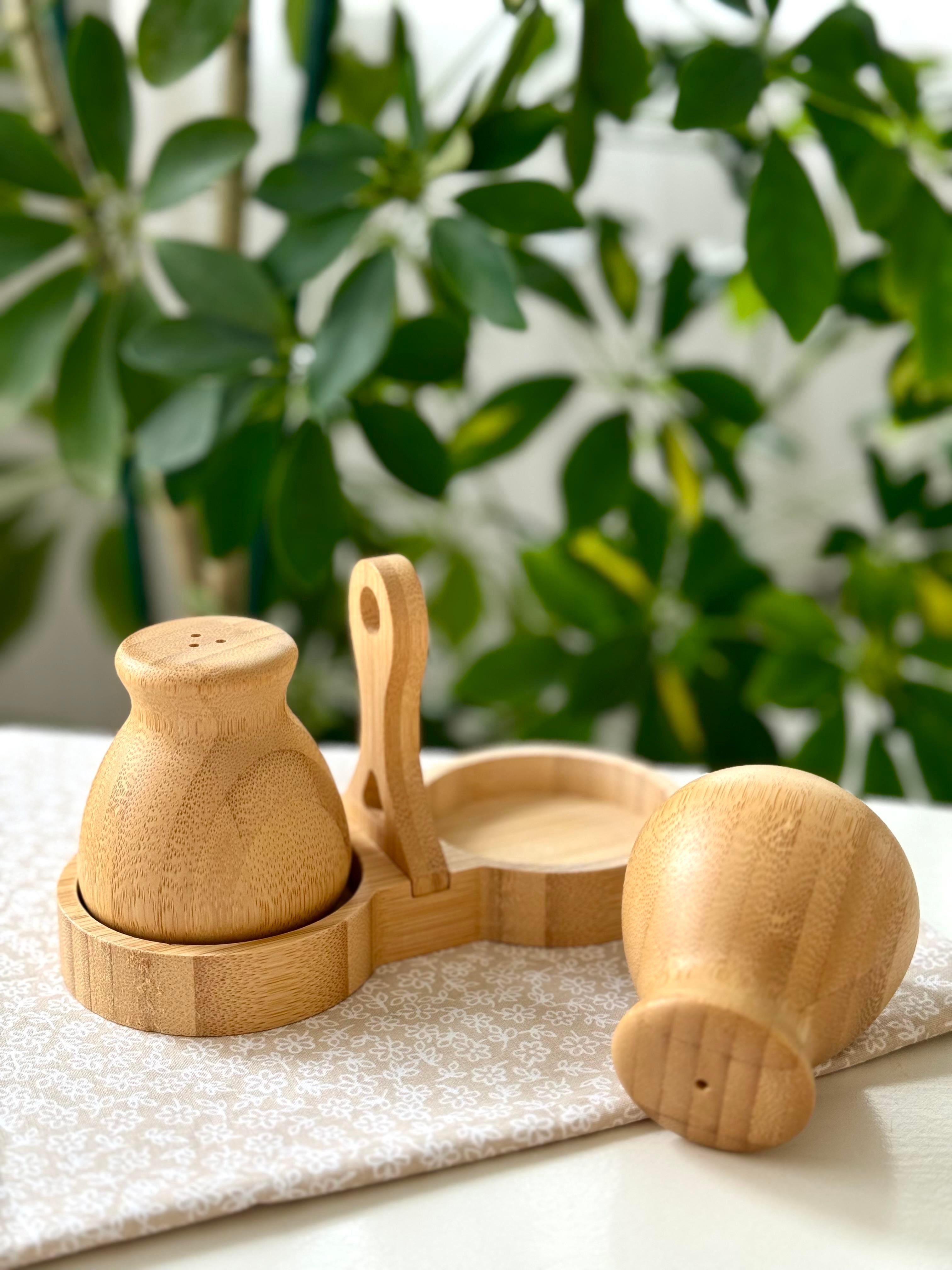 Bambu 2 li Tombul Stantlı Tuzluk & Biberlik
