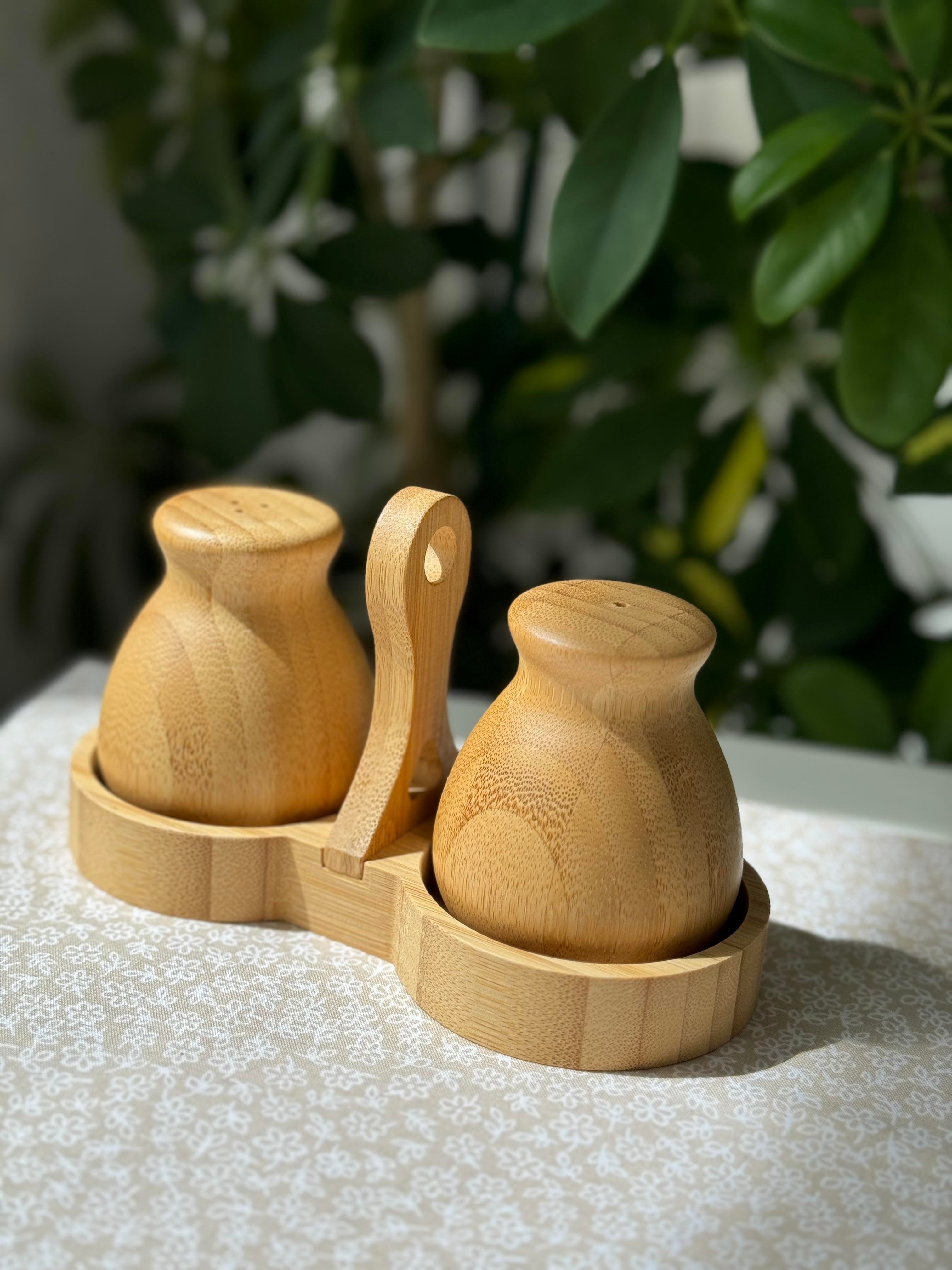 Bambu 2 li Tombul Stantlı Tuzluk & Biberlik