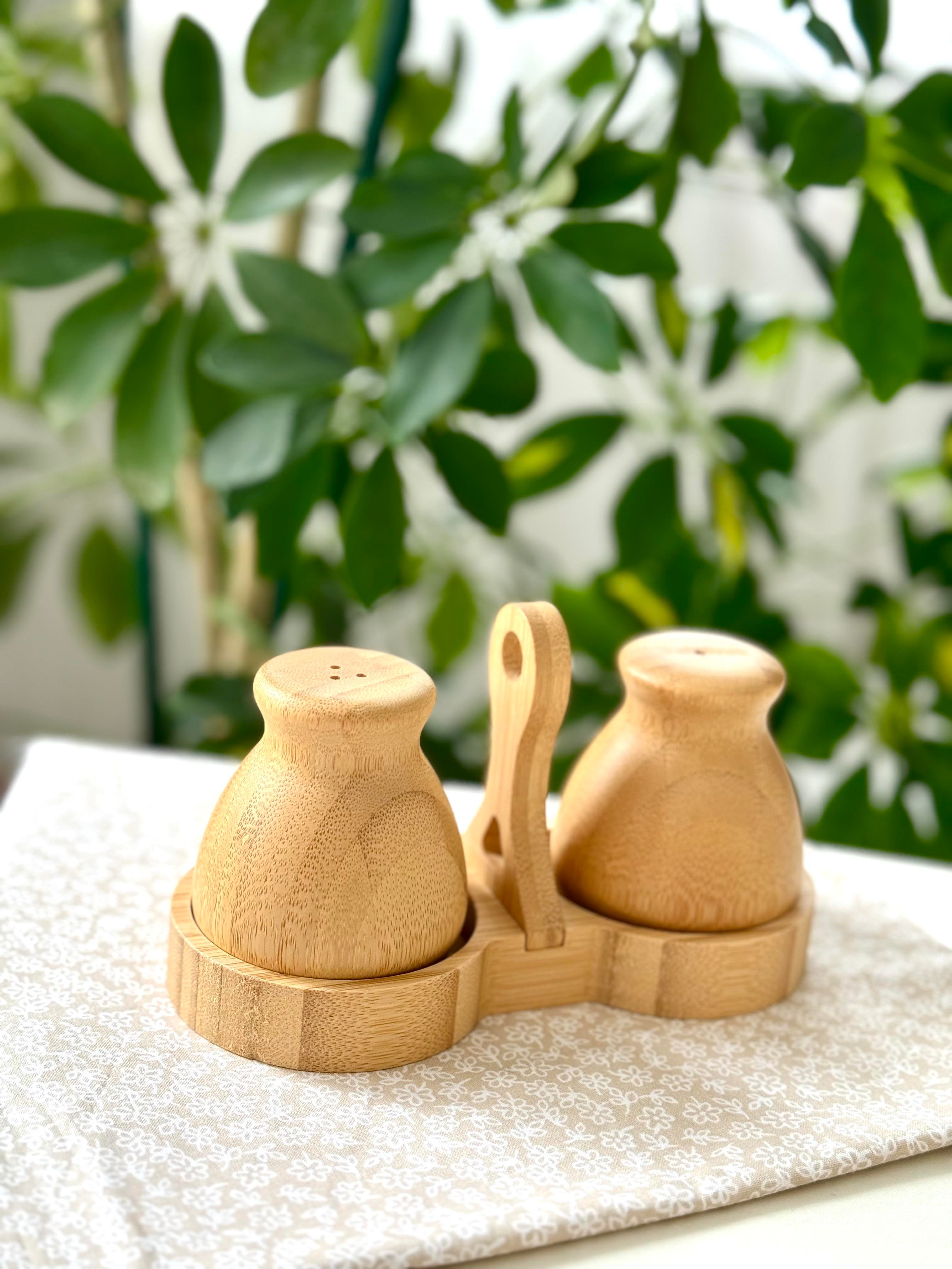 Bambu 2 li Tombul Stantlı Tuzluk & Biberlik
