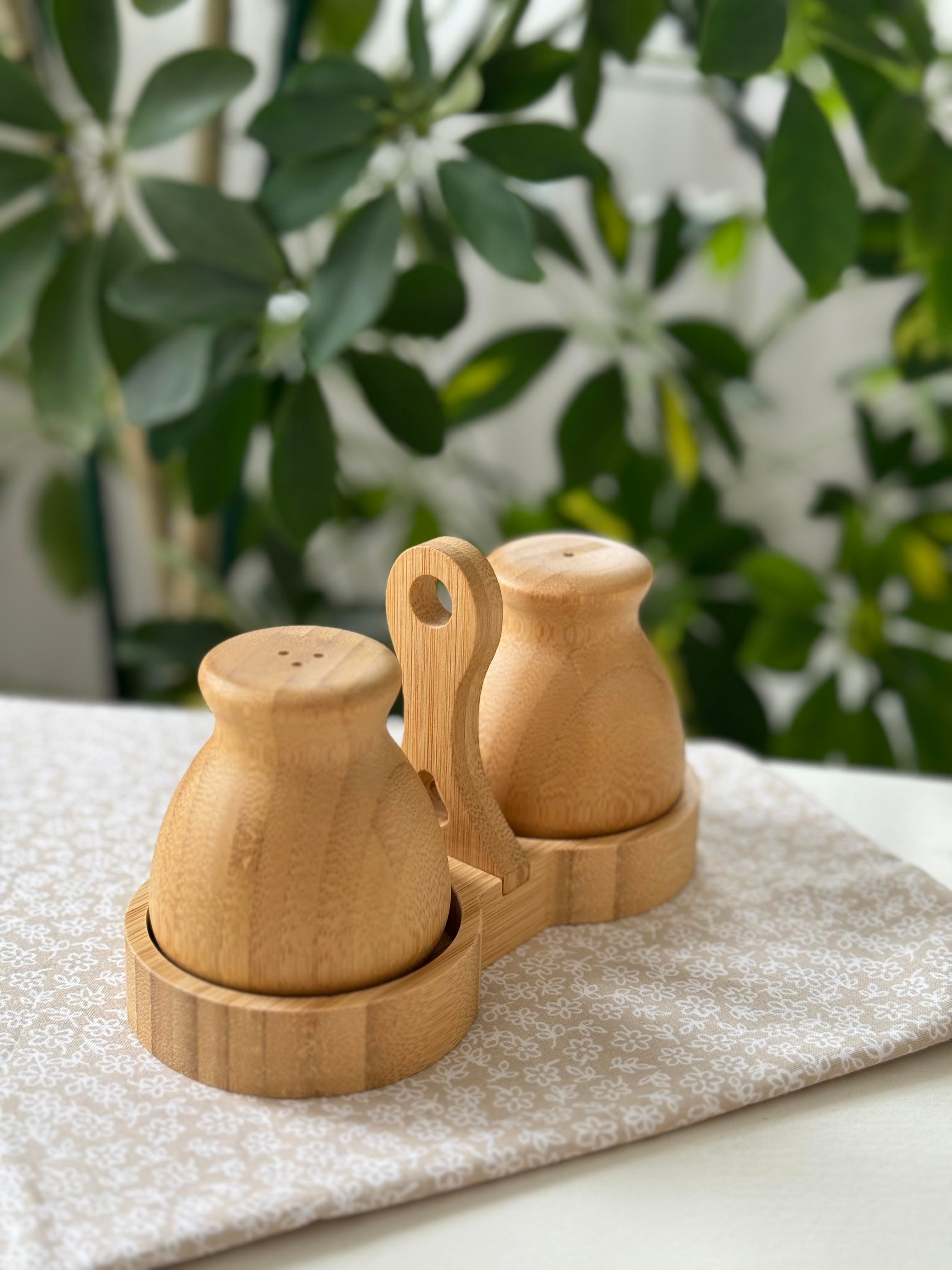Bambu 2 li Tombul Stantlı Tuzluk & Biberlik