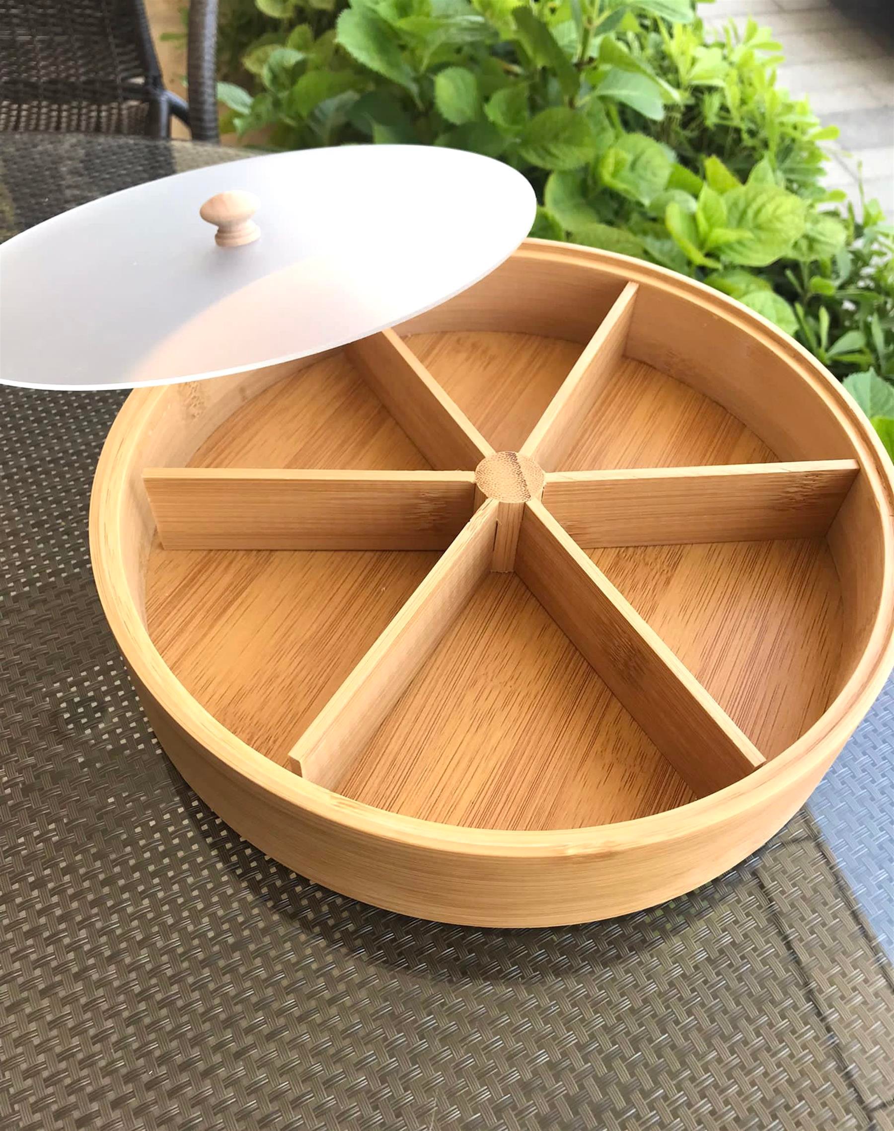 Bambu 6 Bölmeli Kapaklı Sunumluk & Çerezlik