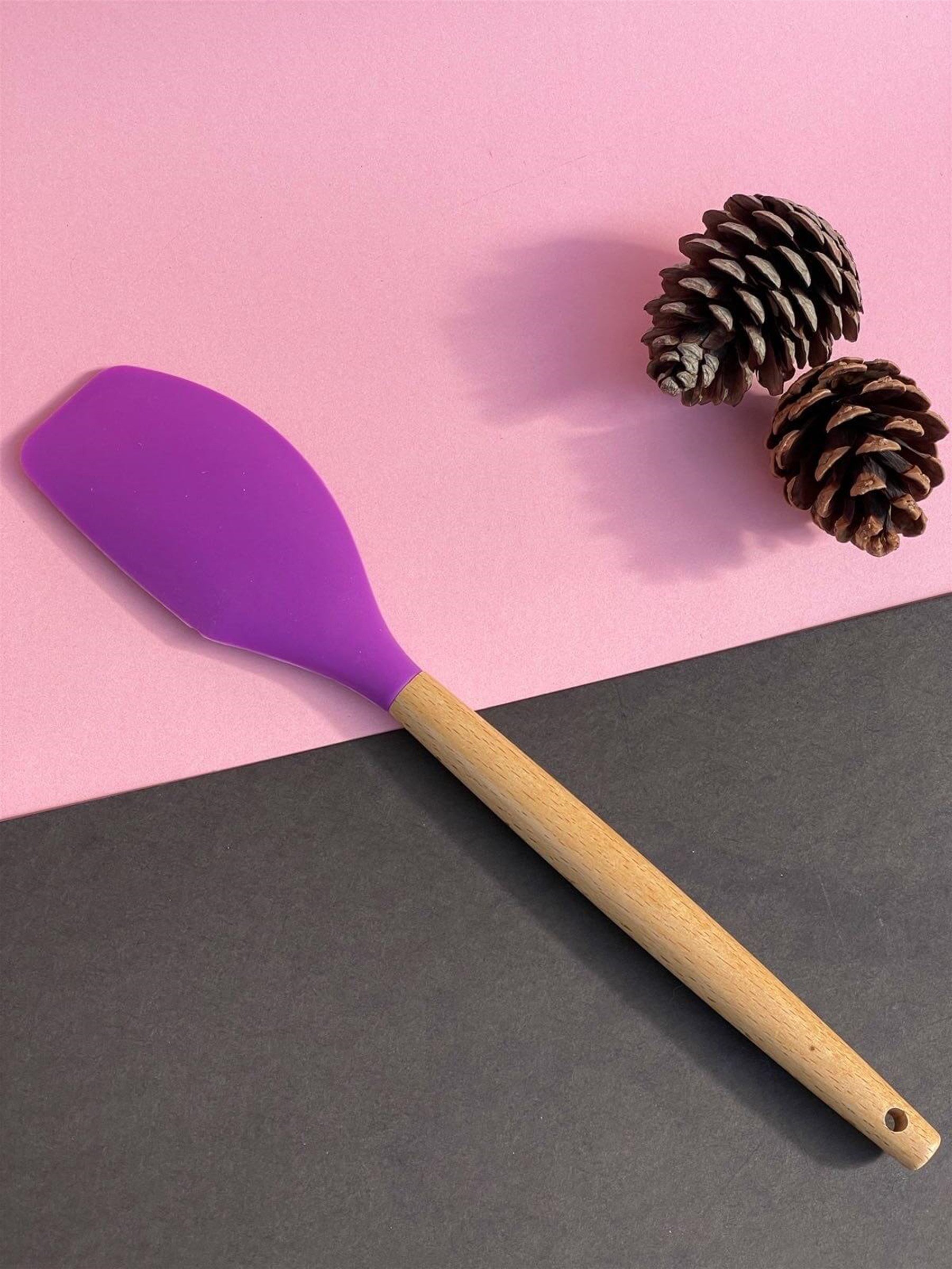 Bambu Saplı Mor Renk Silikon Spatula