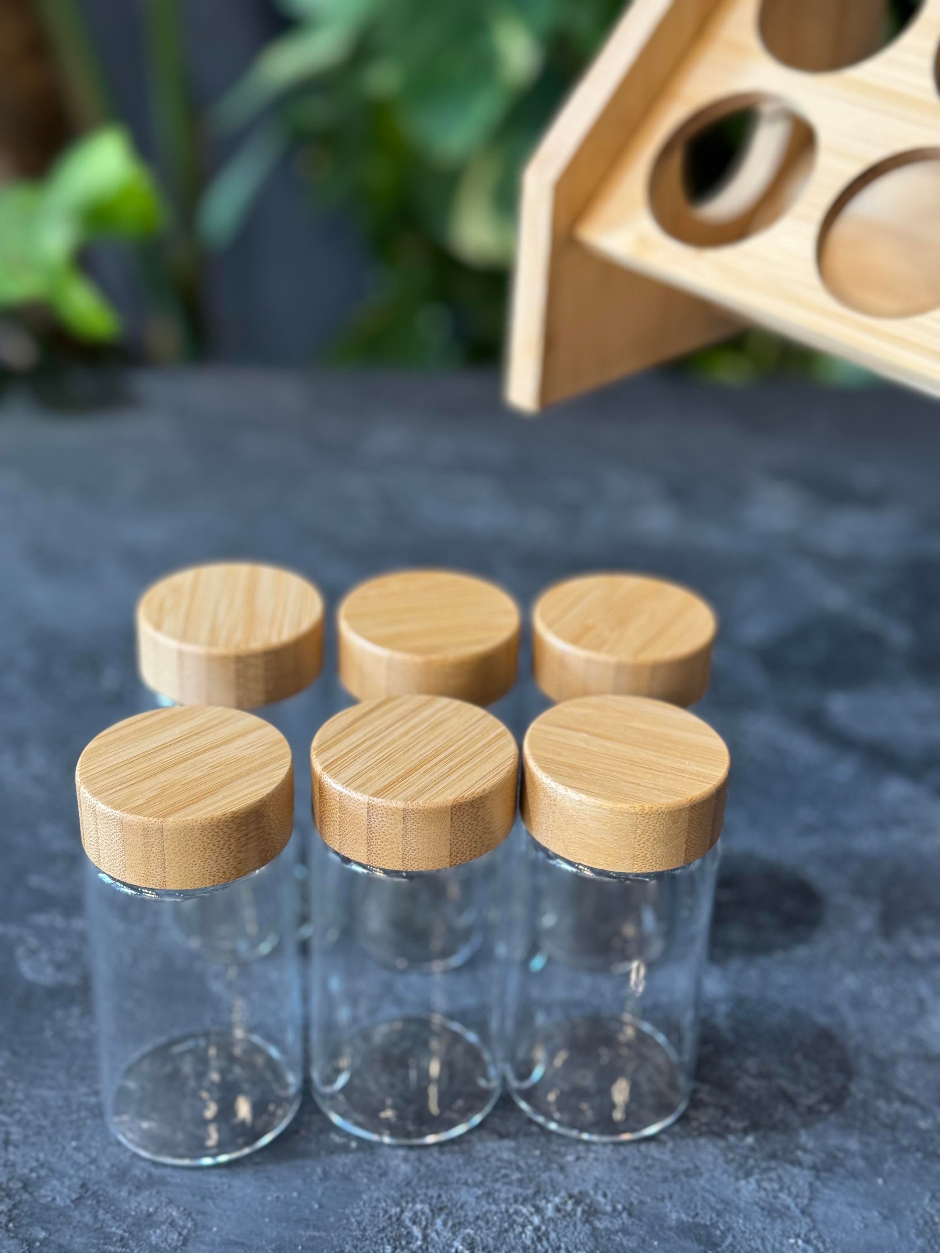Bambu Stantlı 6 Lı Borosilikat Cam Baharatlık Seti