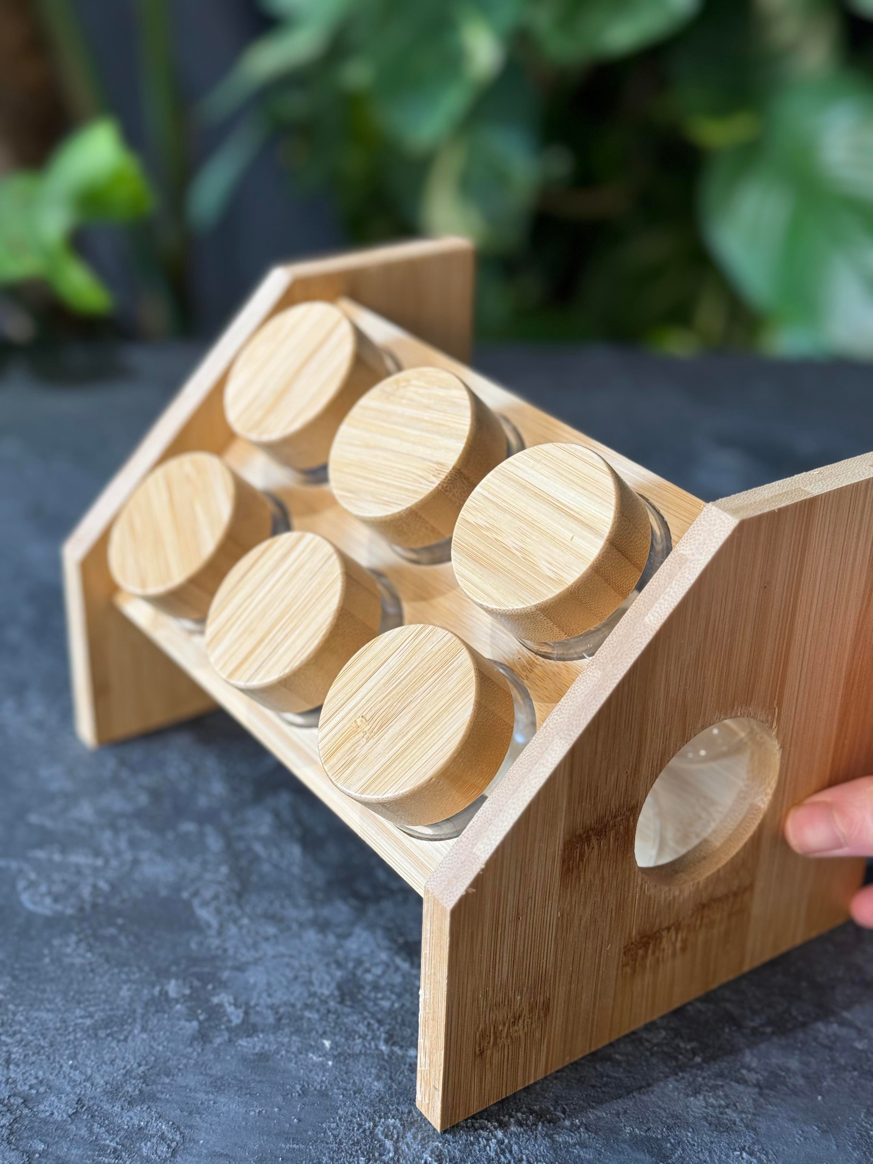 Bambu Stantlı 6 Lı Borosilikat Cam Baharatlık Seti