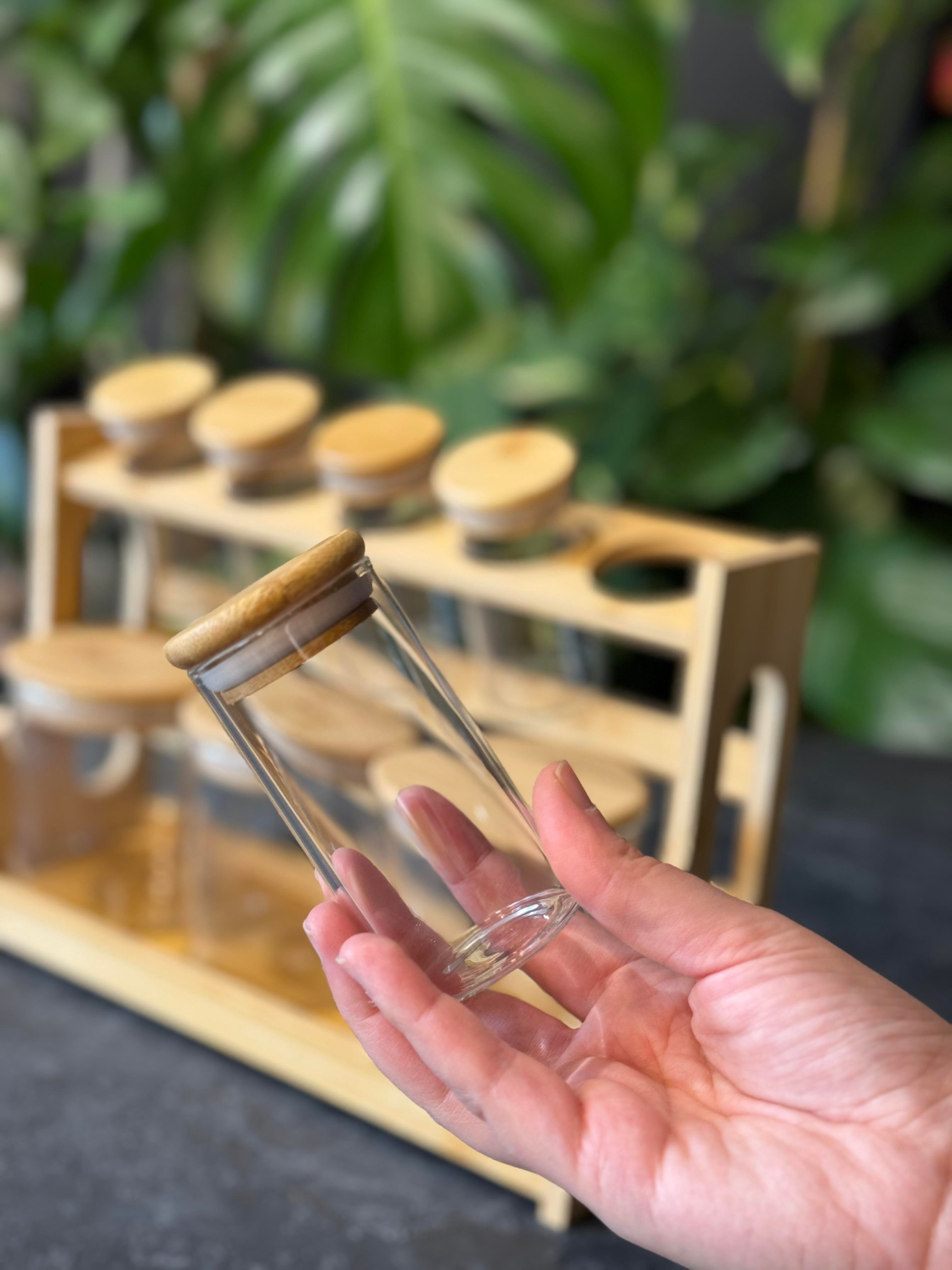 Bambu Stantlı 8 Li Borosilikat Cam Baharatlık Seti