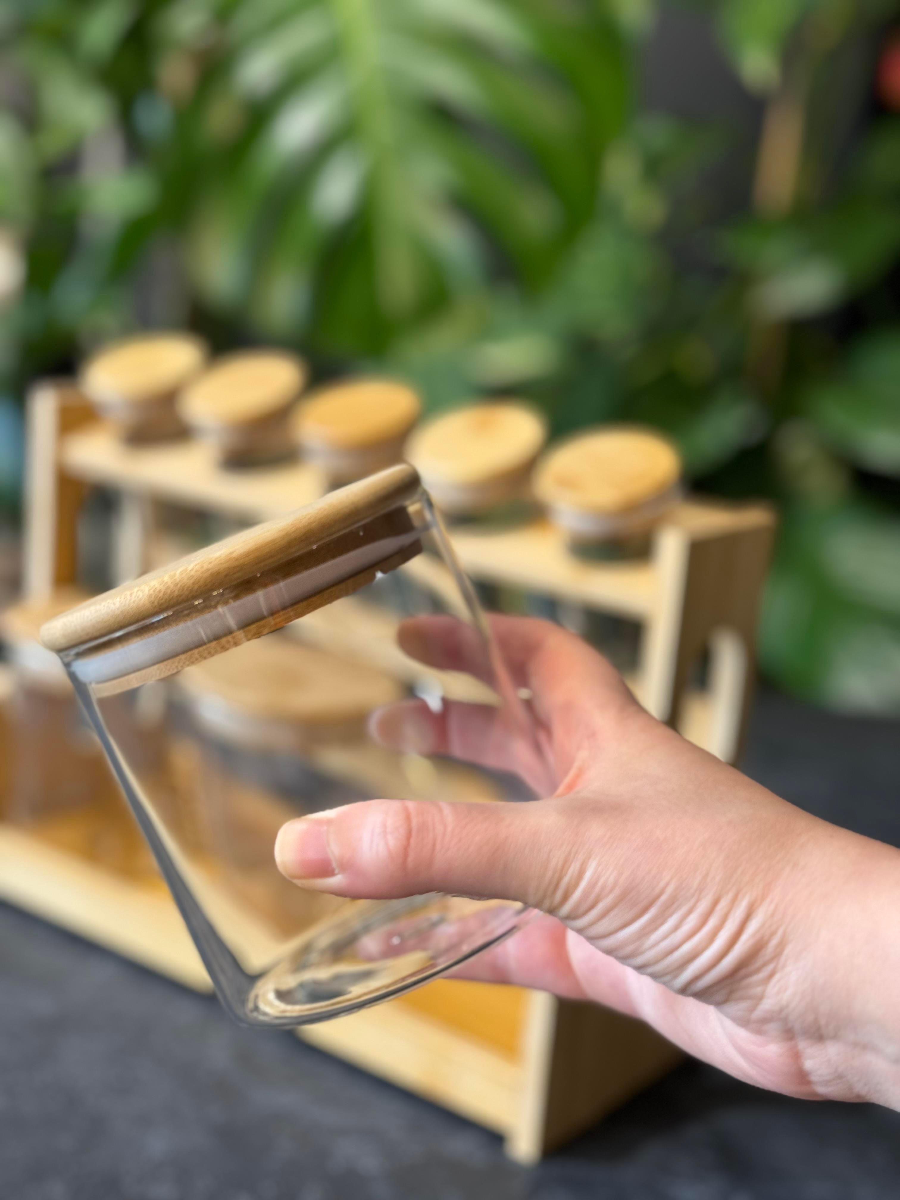 Bambu Stantlı 8 Li Borosilikat Cam Baharatlık Seti