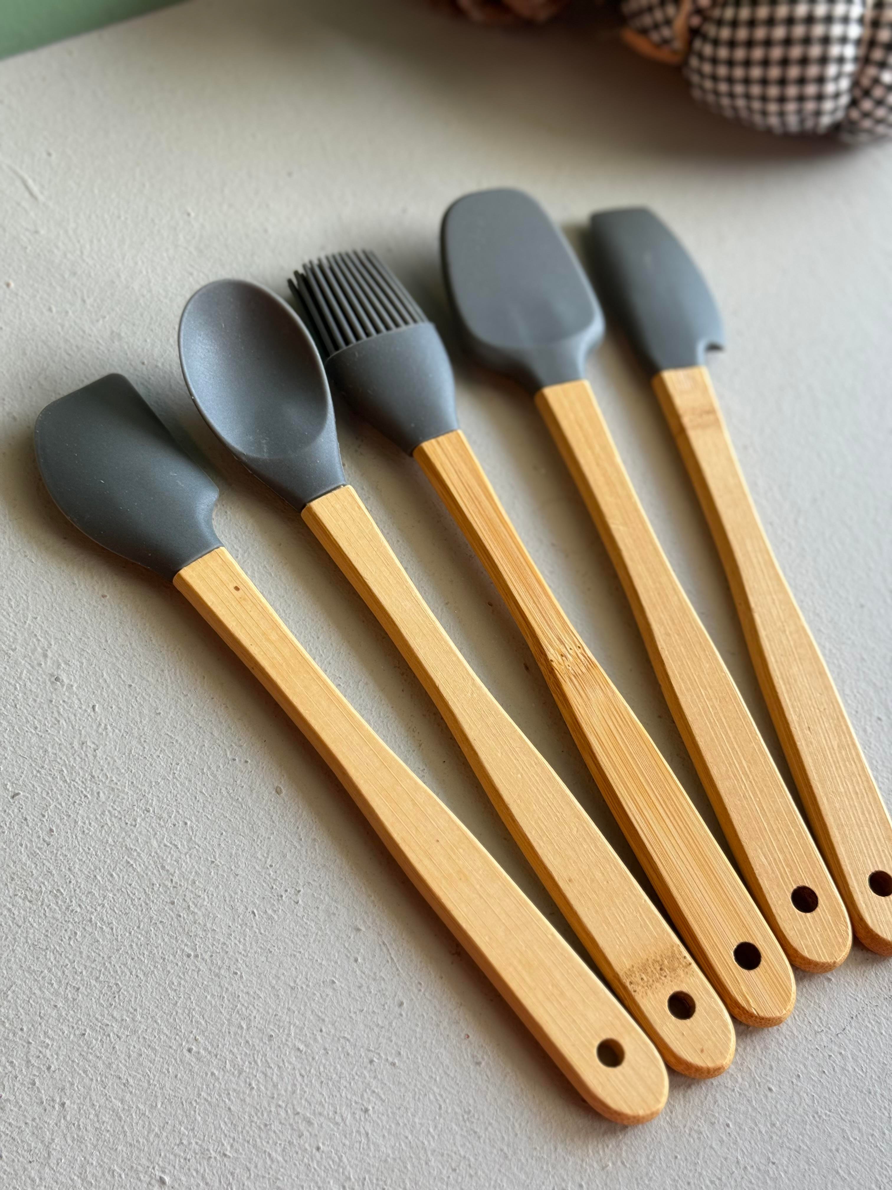 Bety 5 Li Mini Bambu Spatula Seti - Gri