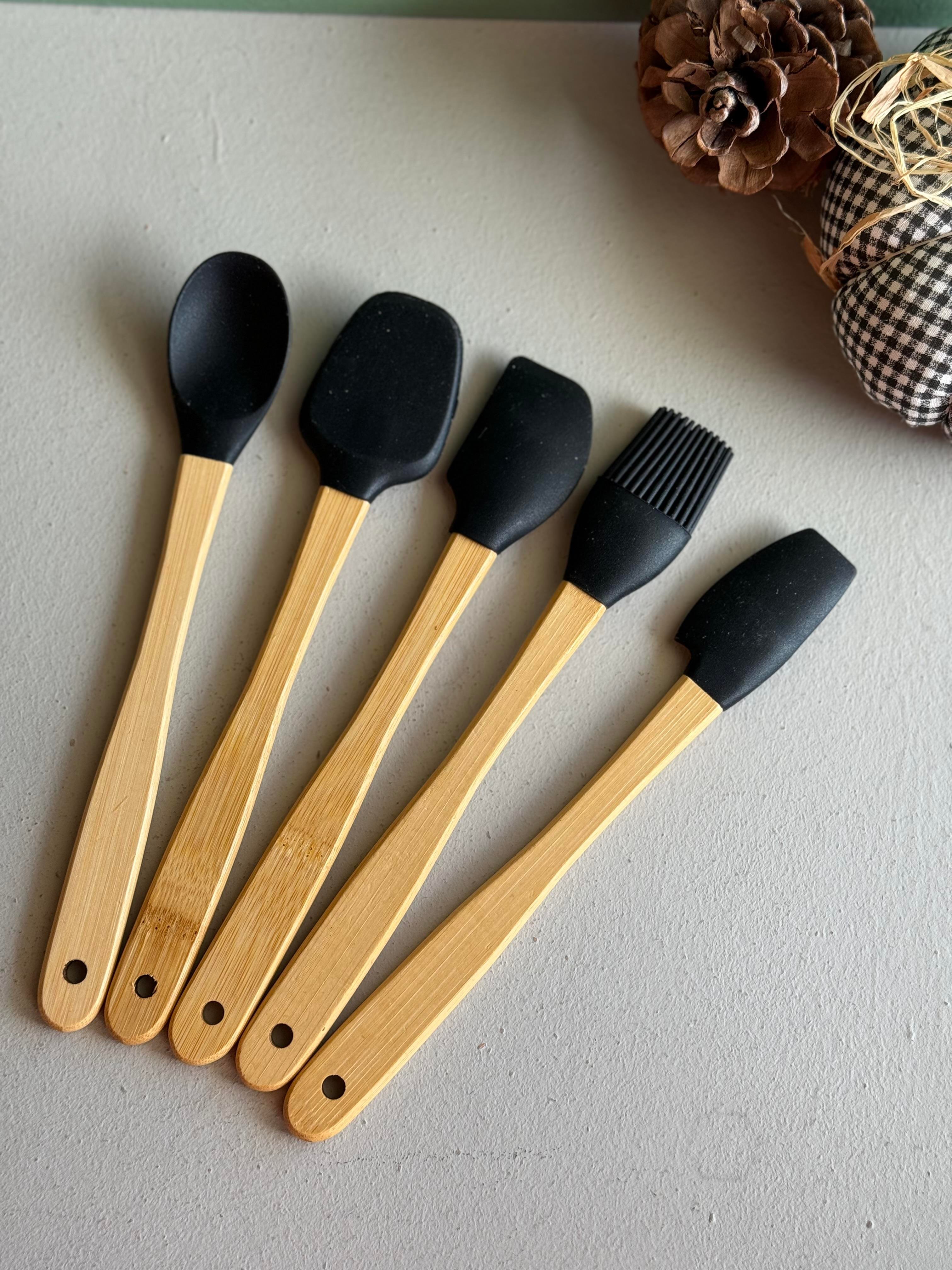 Bety 5 Li Mini Bambu Spatula Seti - Siyah