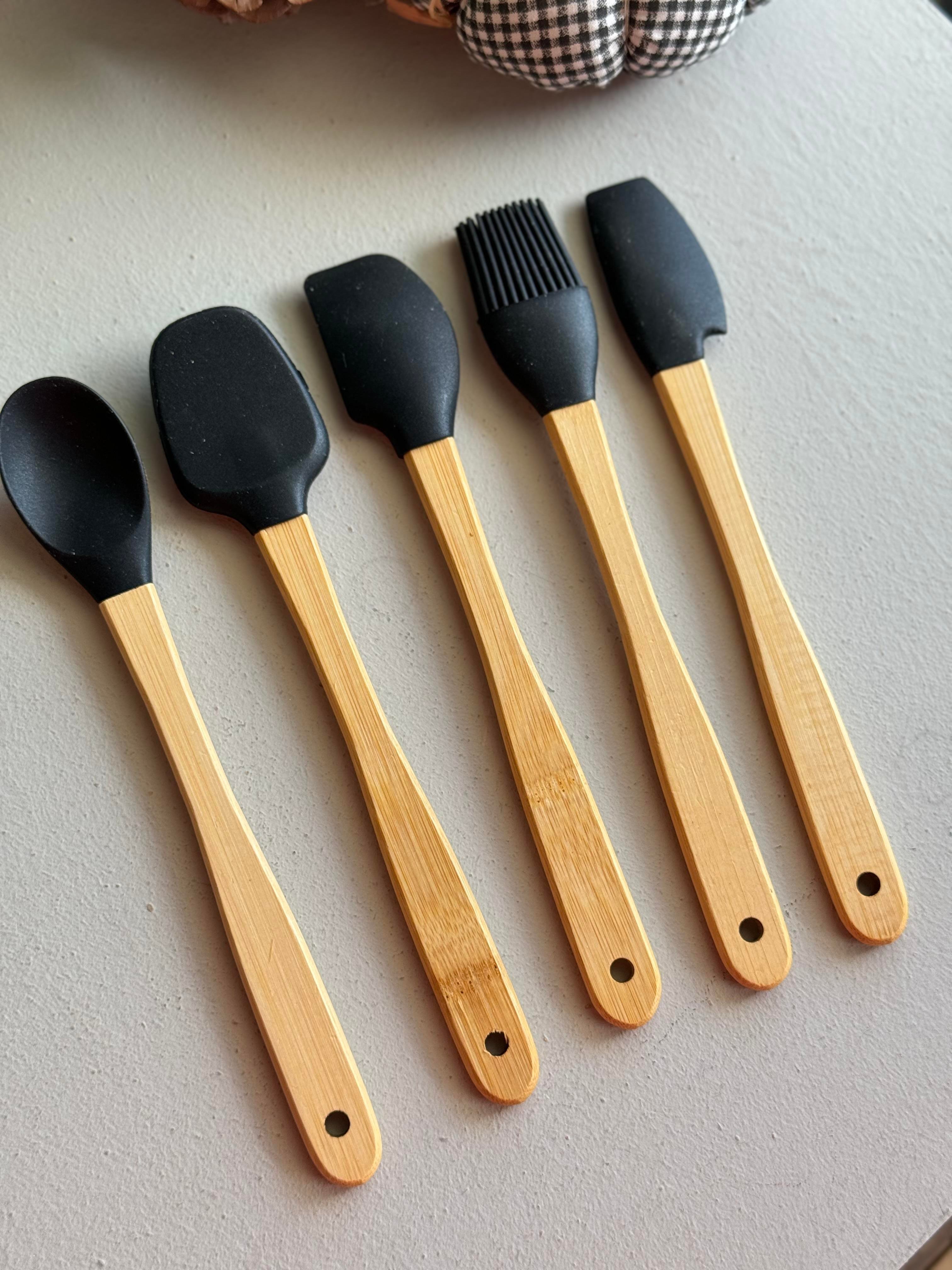 Bety 5 Li Mini Bambu Spatula Seti - Siyah